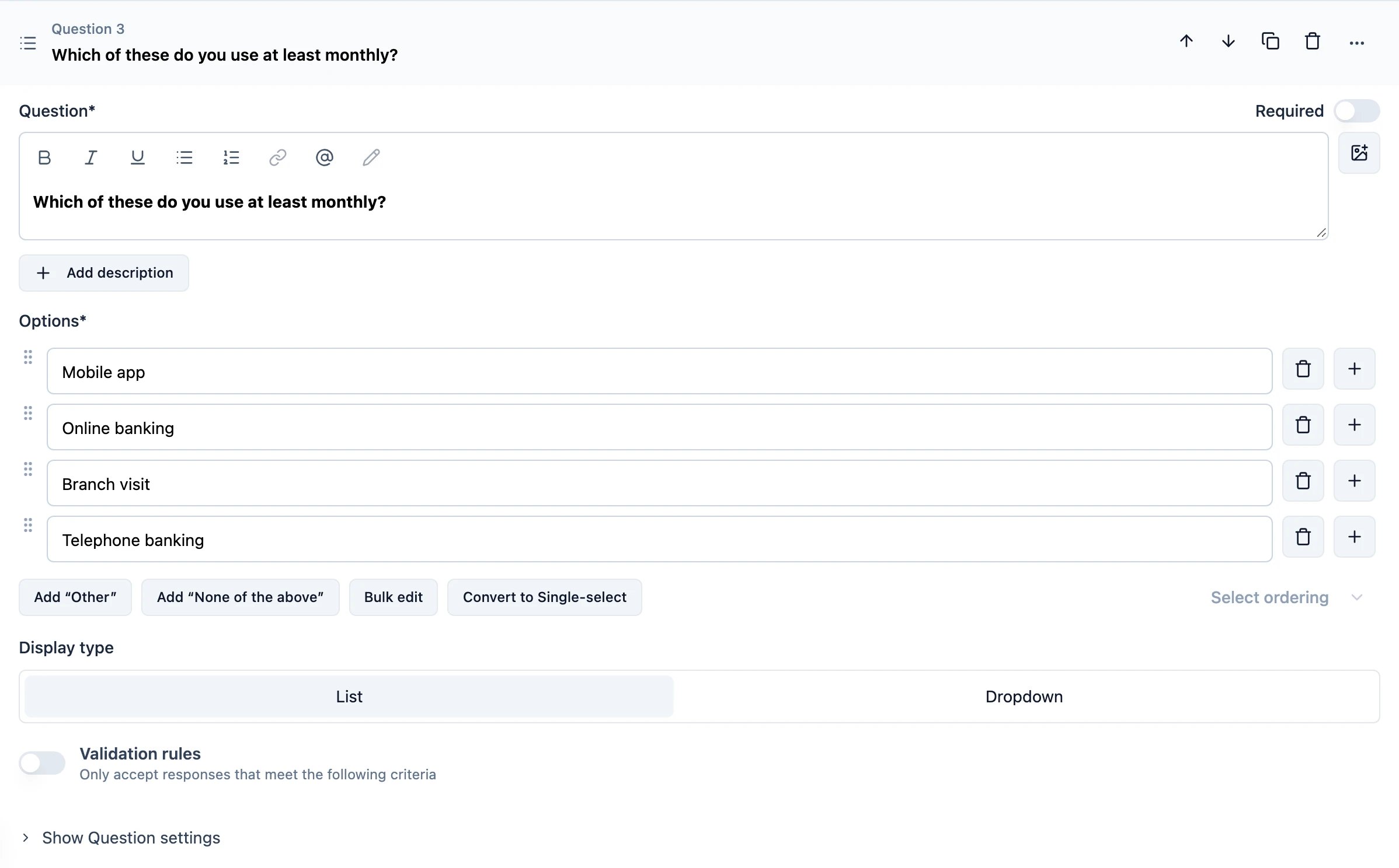 Overview of Multi Select question type