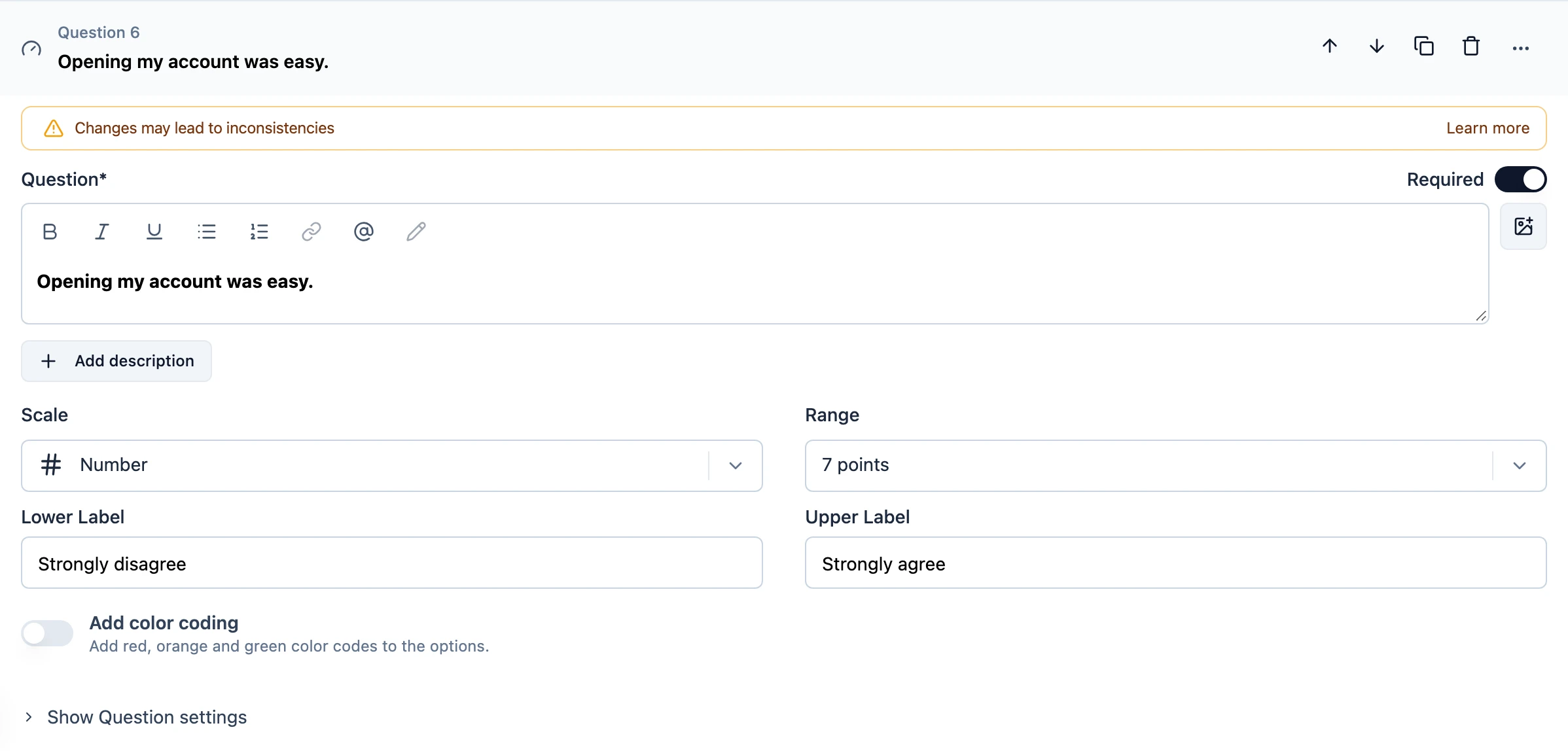The CES question type in the survey editor
