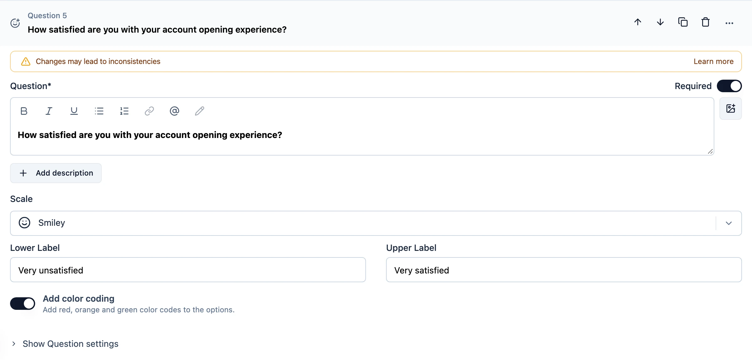 The CSAT question type in the survey editor
