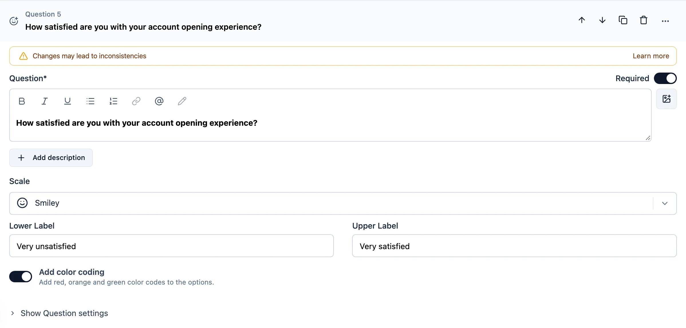 The CSAT question type in the survey editor