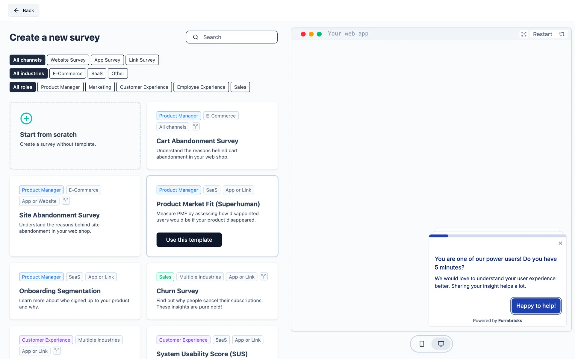 Choosing the Product Market Fit template