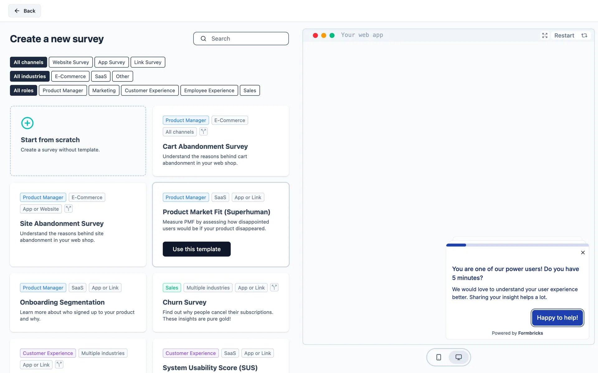 Choosing the Product Market Fit template
