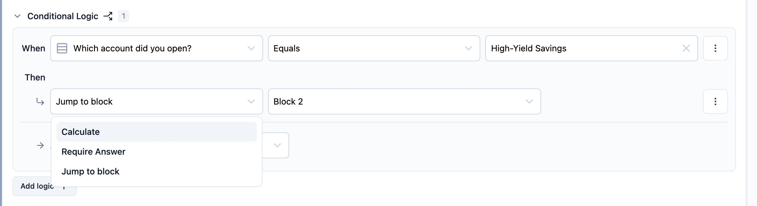 The three actions: Calculate, Require Answer and Jump to block