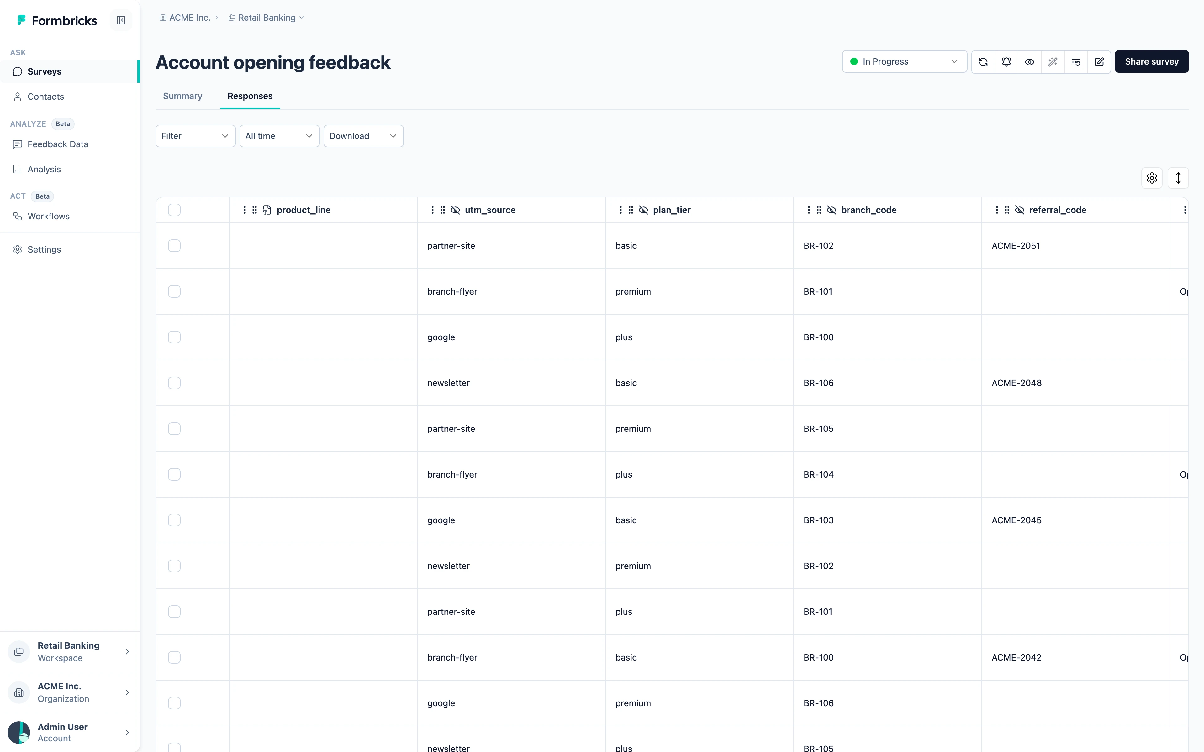 Hidden field values in the response table