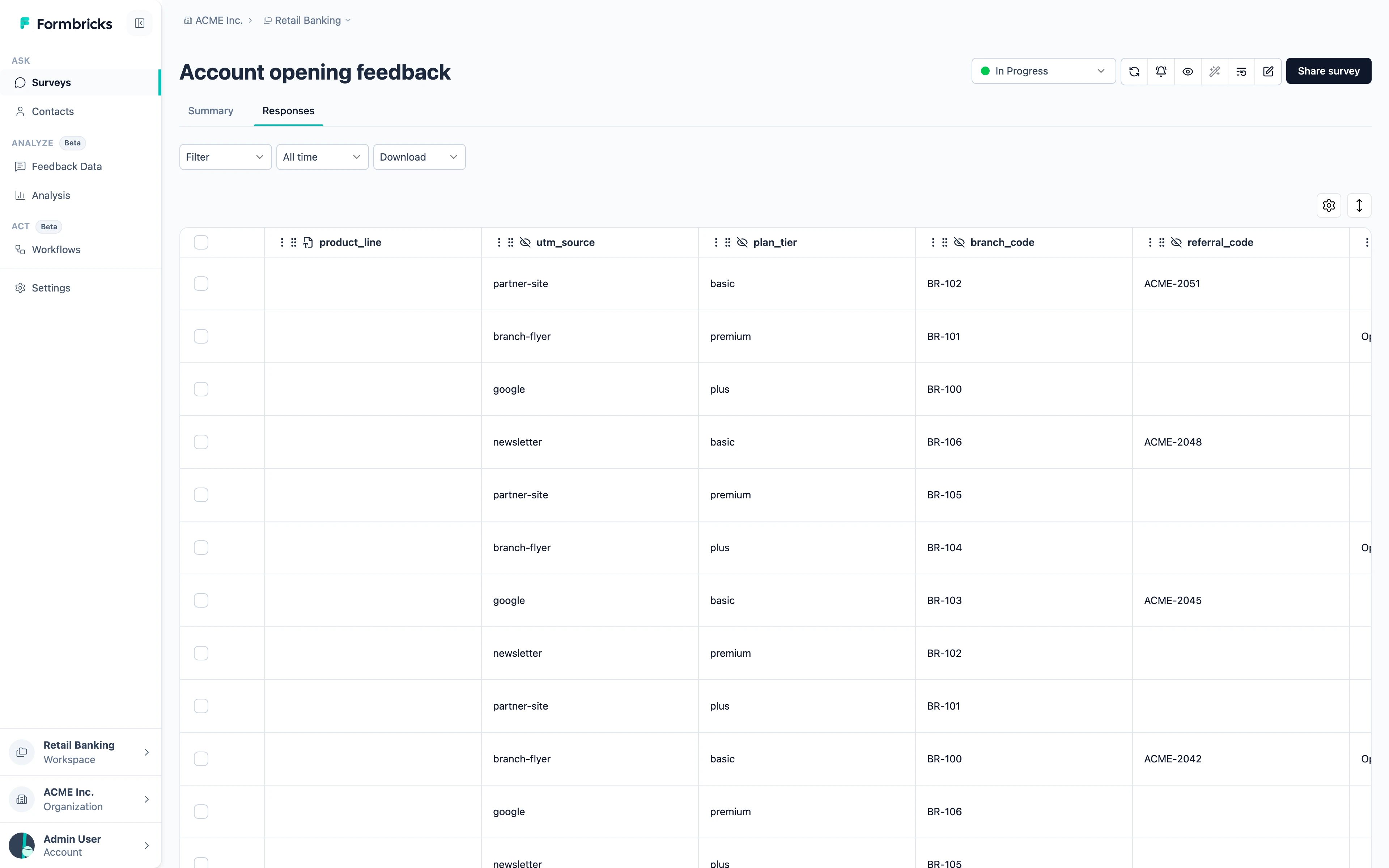 Hidden field values in the response table