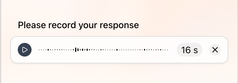 Completed Audio field showing a playable waveform and recording duration