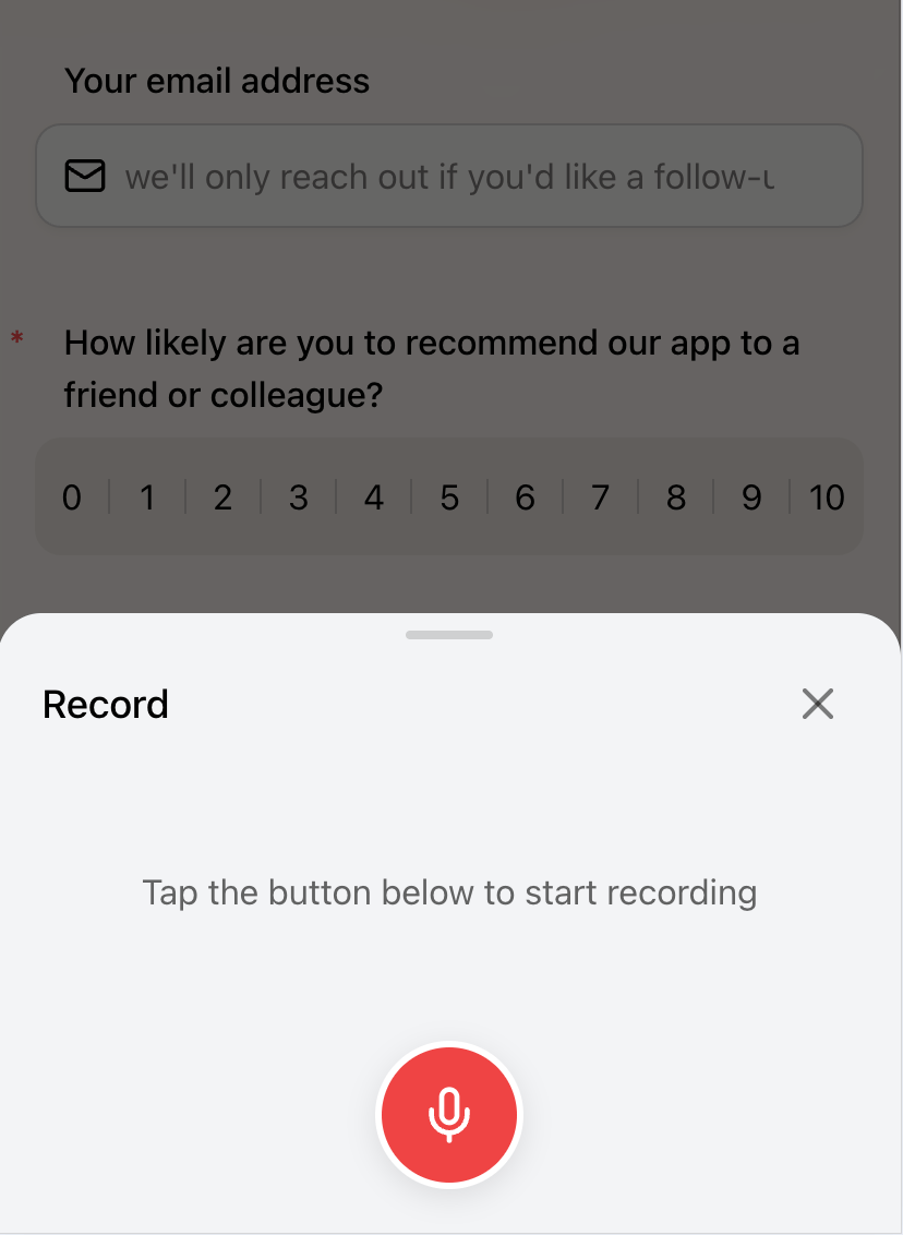 Mobile recording sheet before starting an audio recording