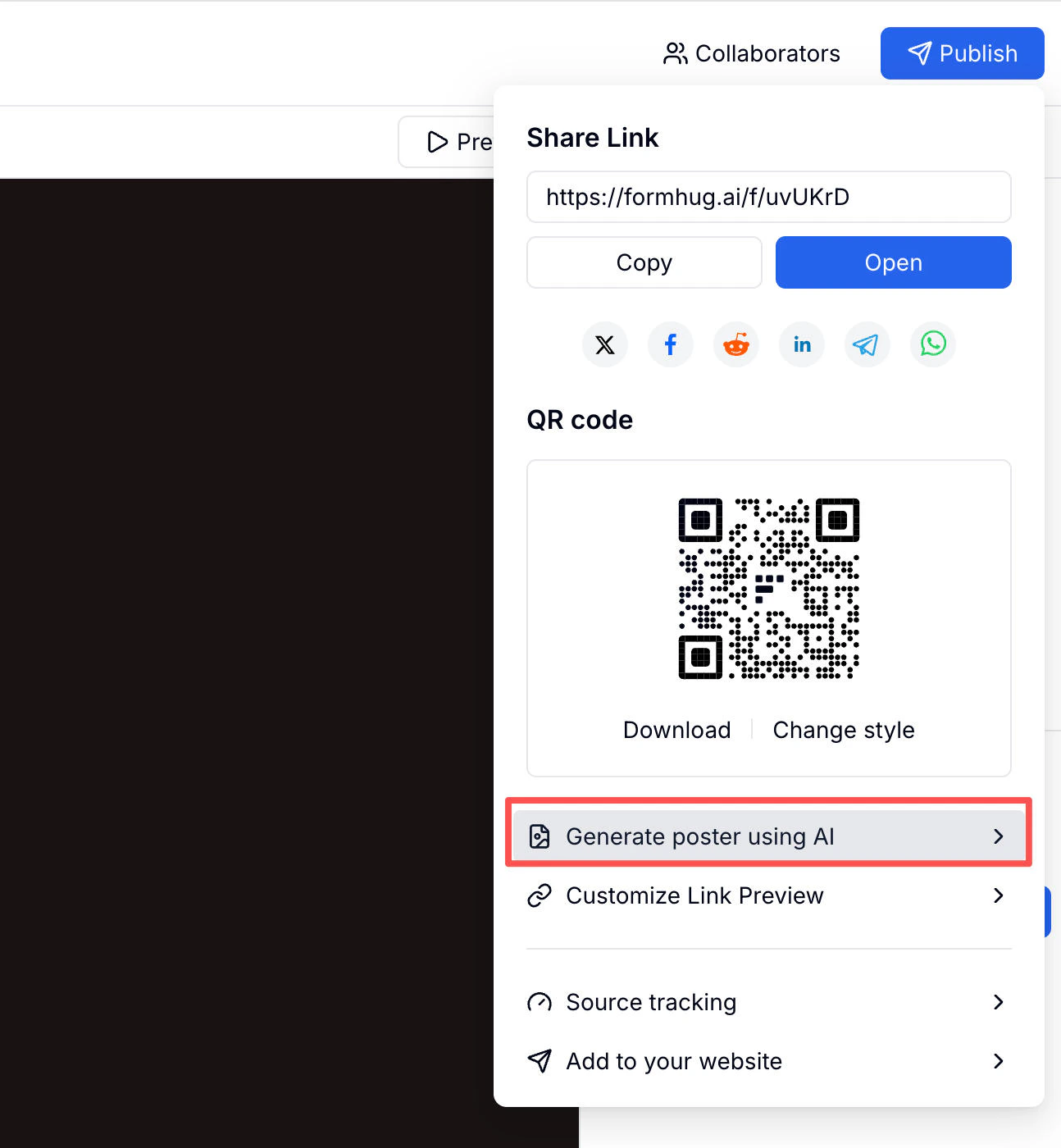 Generate poster using AI — Publish panel