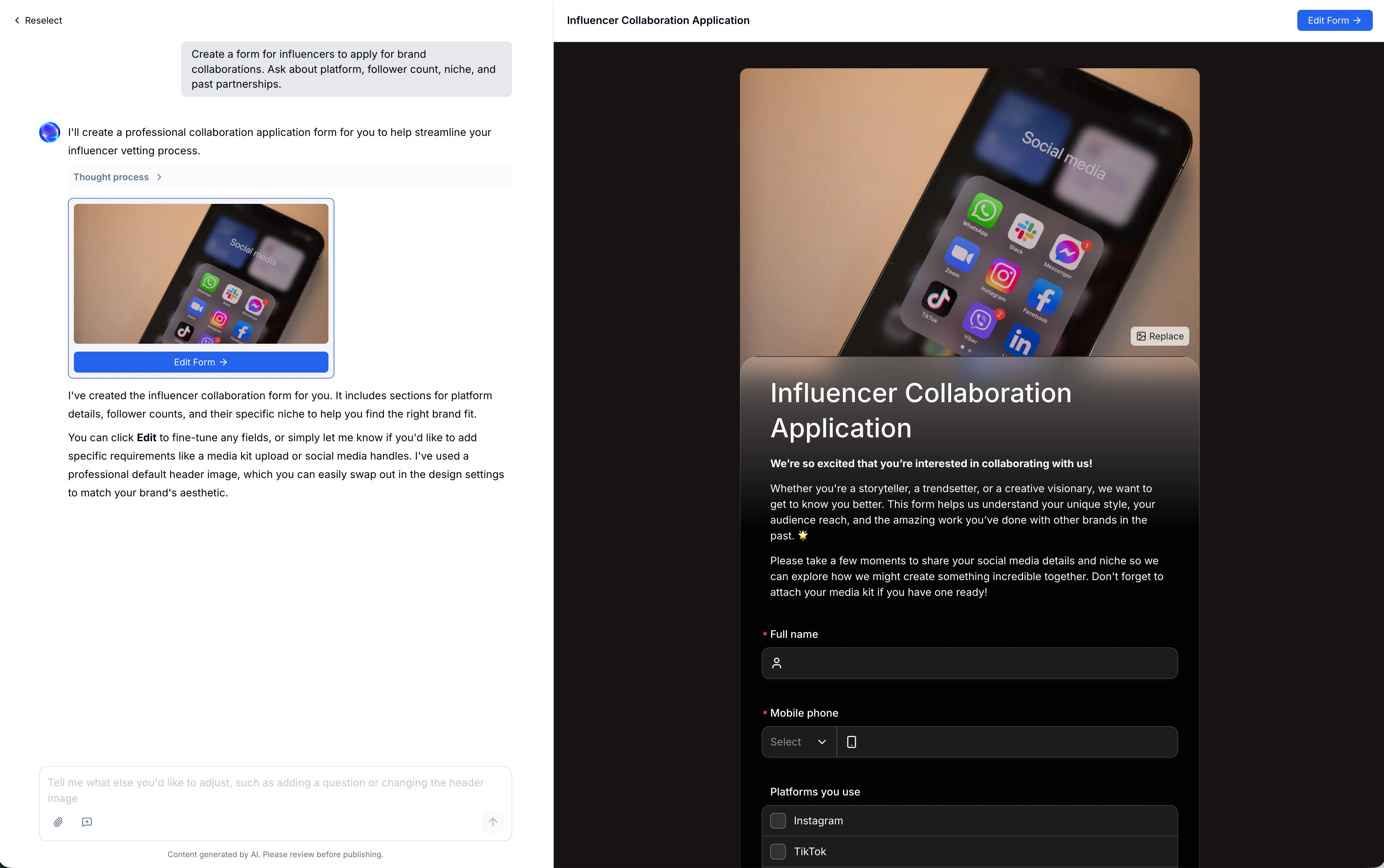 AI form generation in progress
