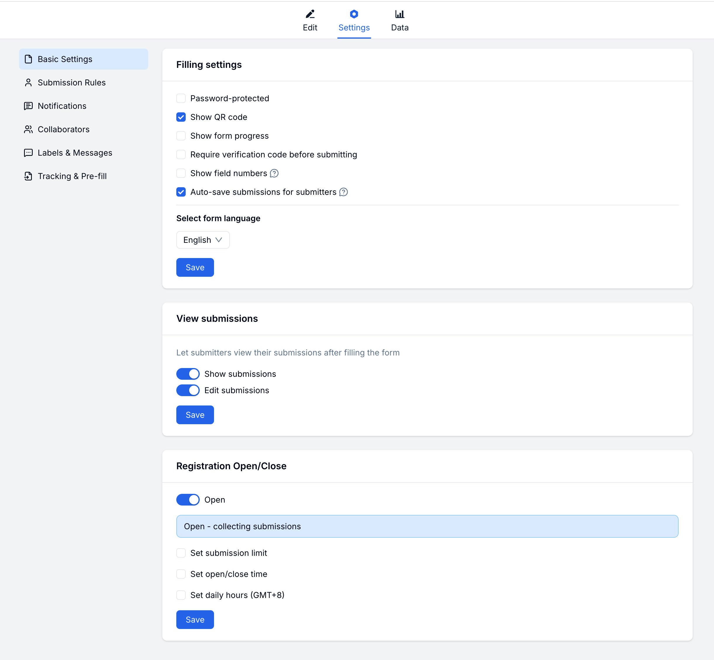 FormHug basic settings panel