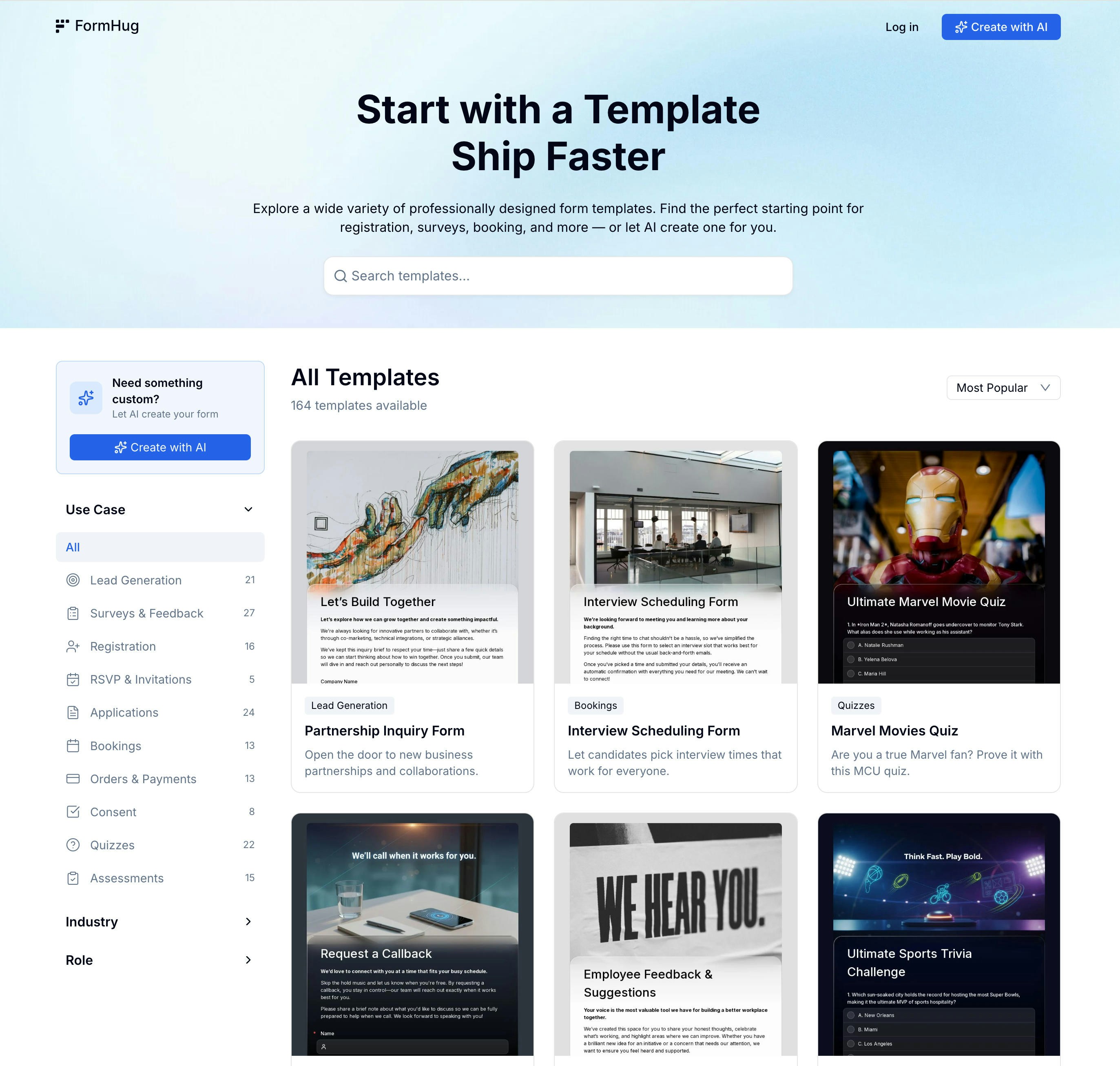 FormHug template center