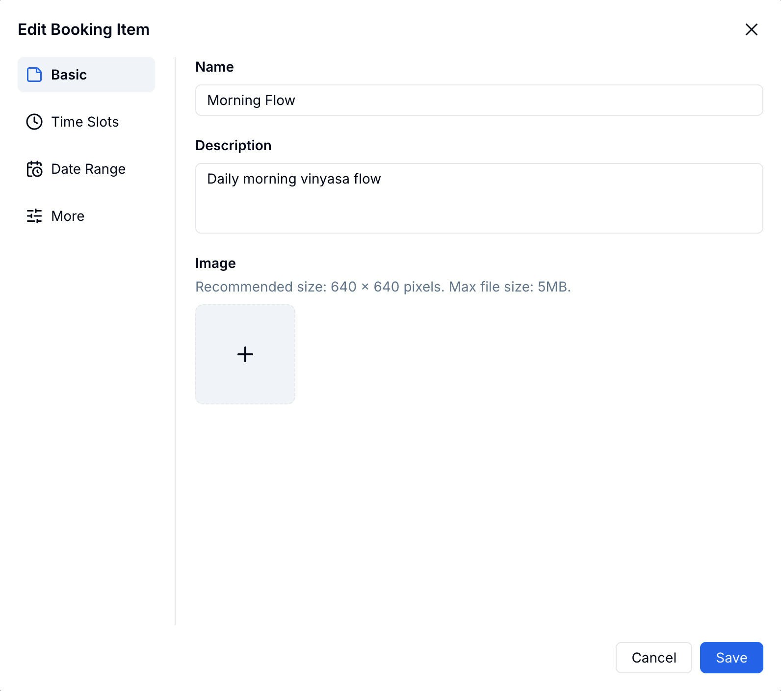 Edit Booking Item — Basic settings