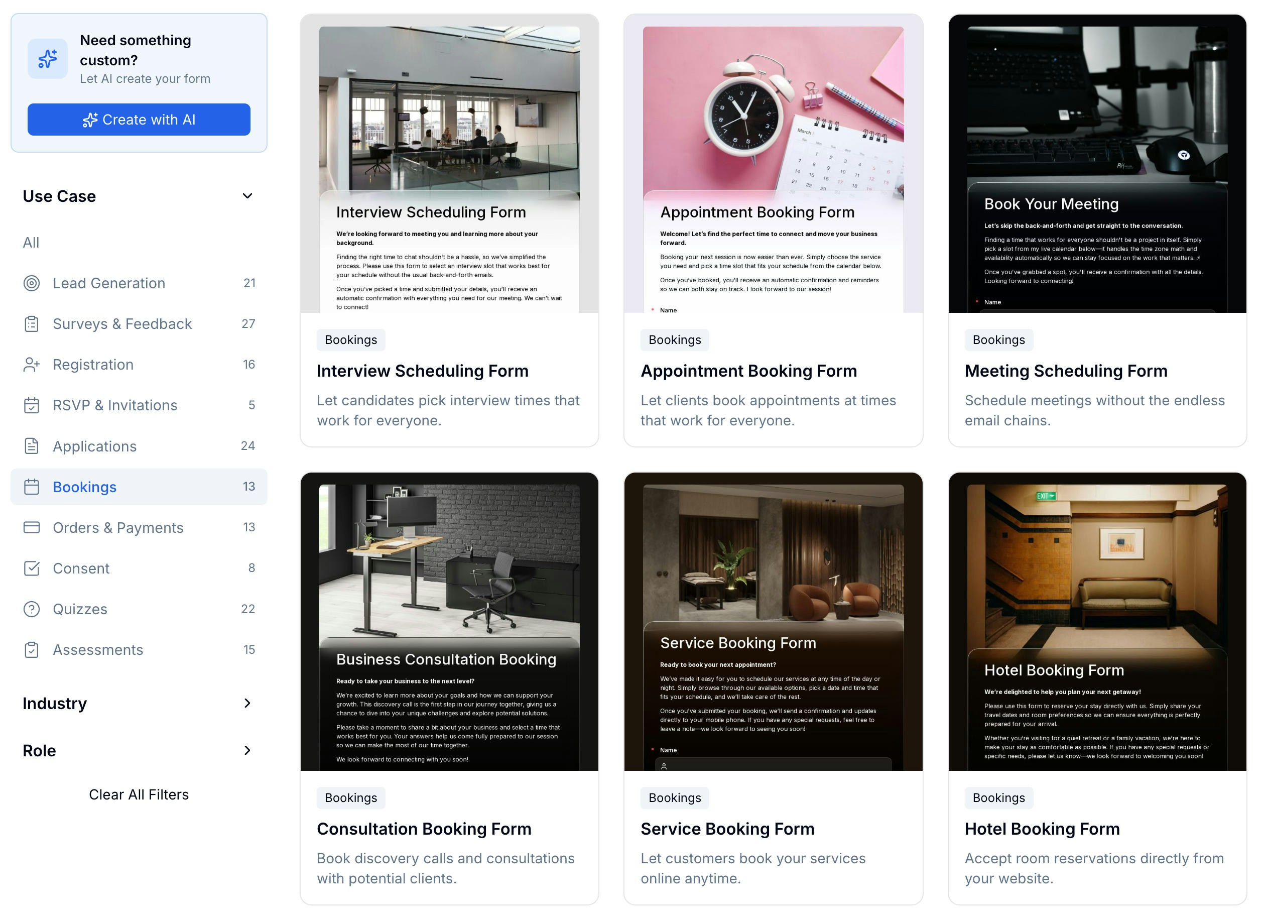 Booking template center
