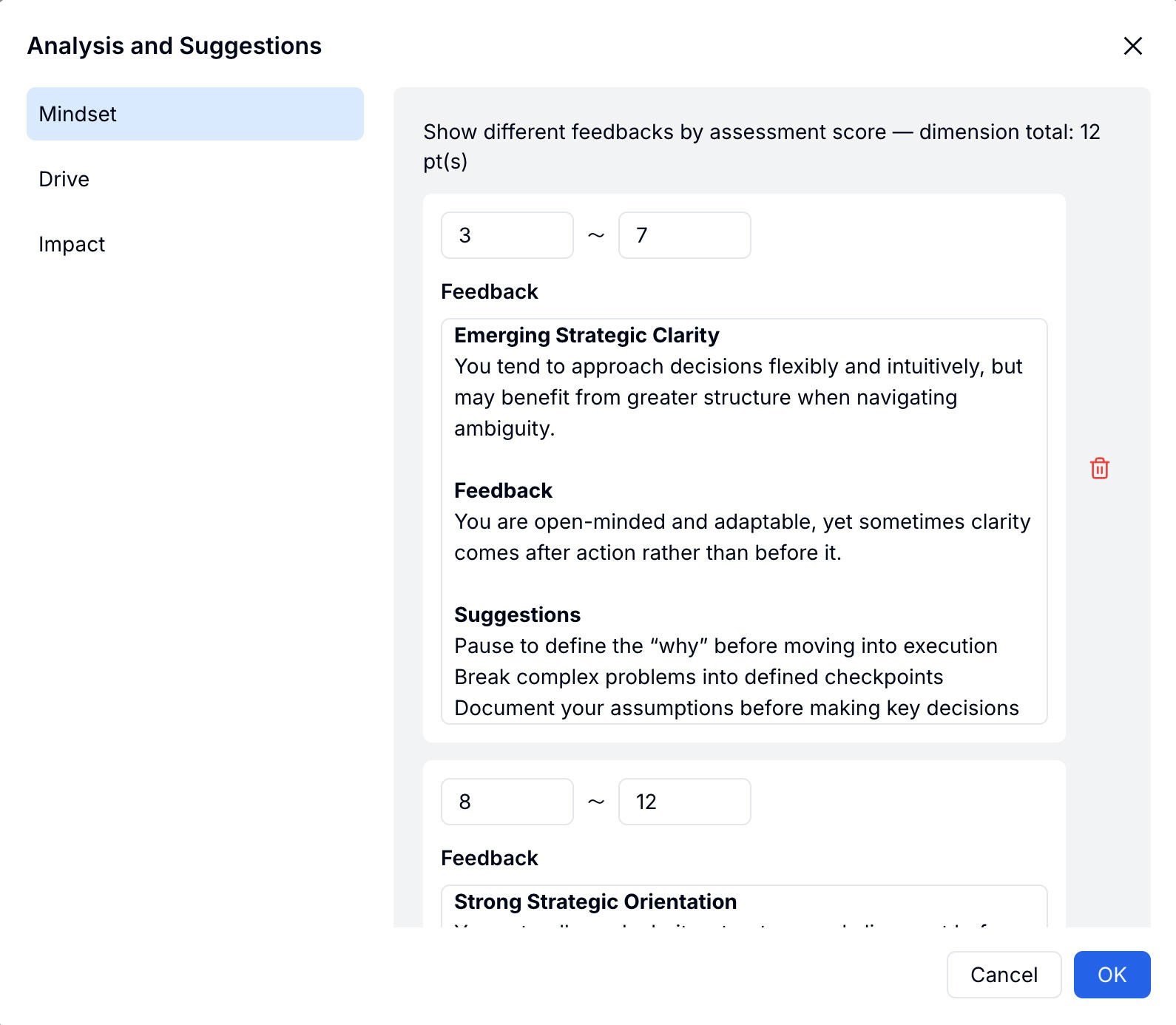 Analysis and Suggestions configuration
