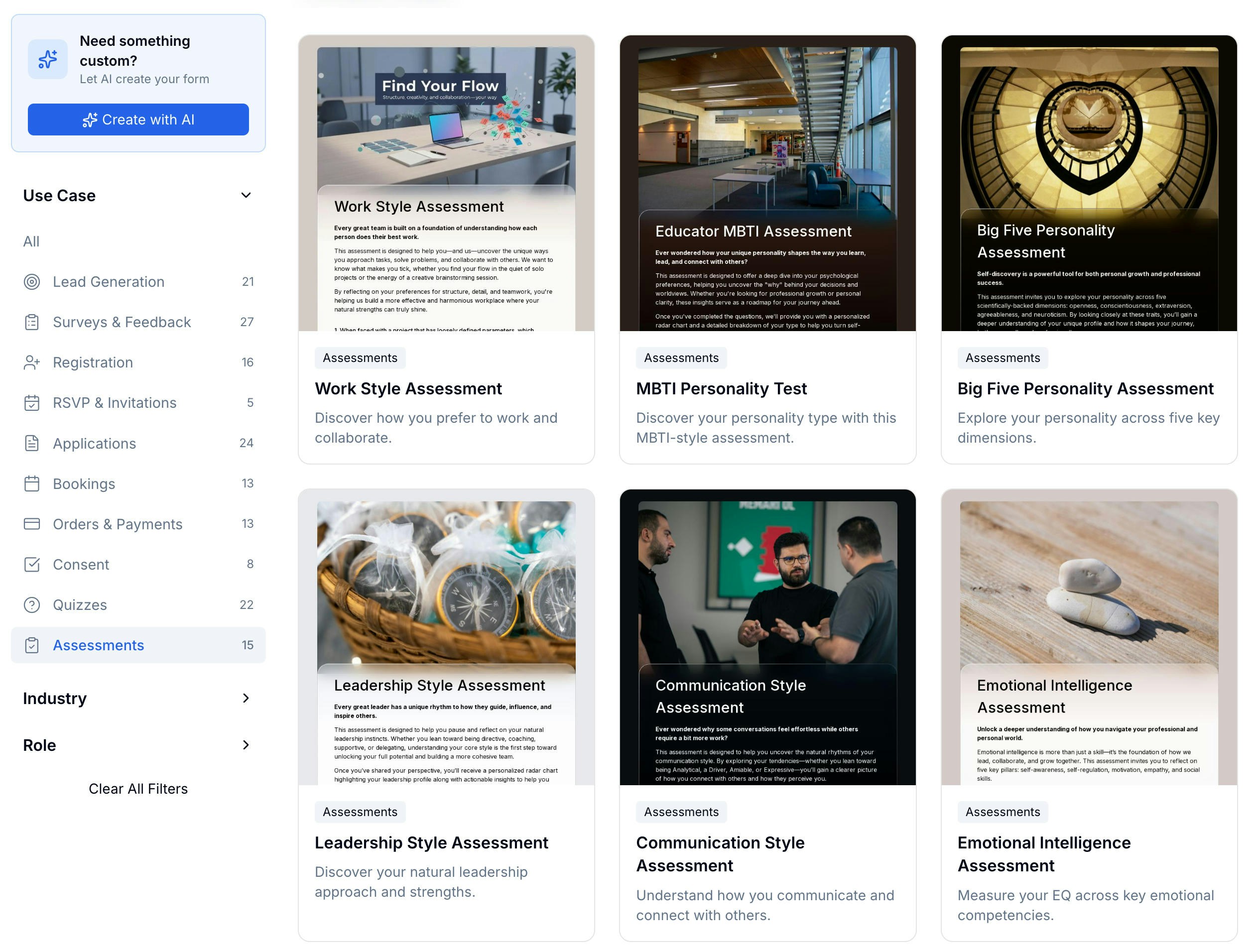 Assessment template center