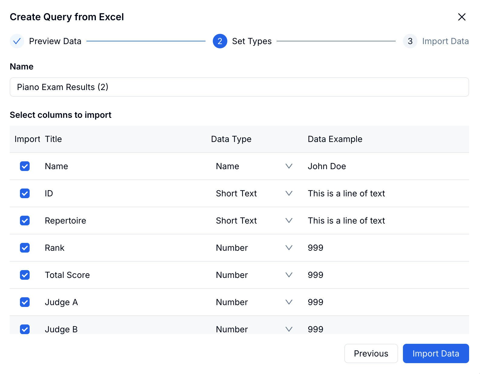 Excel import — set column types