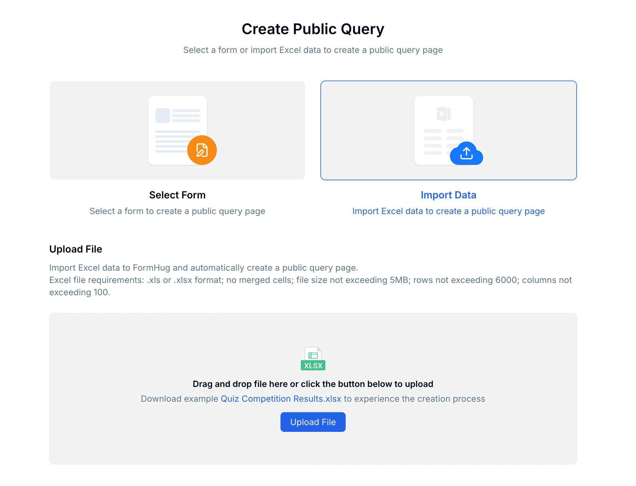 Create Public Query — choose a data source