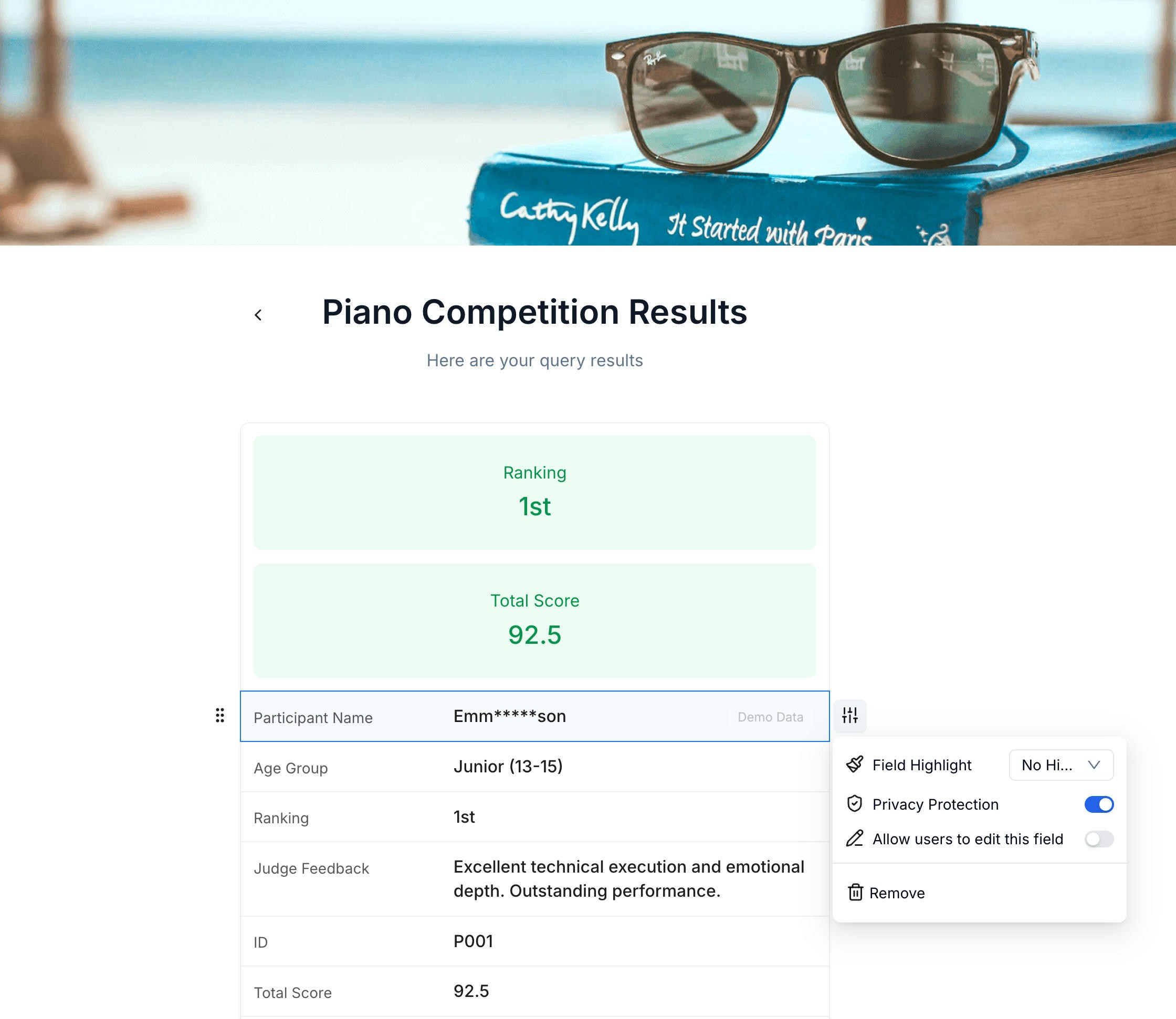 Results display settings