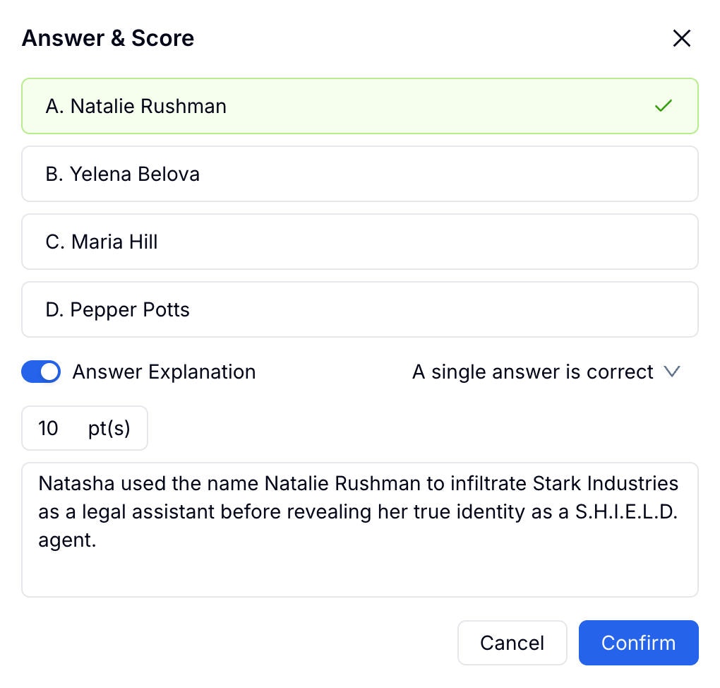 Answer & Score dialog