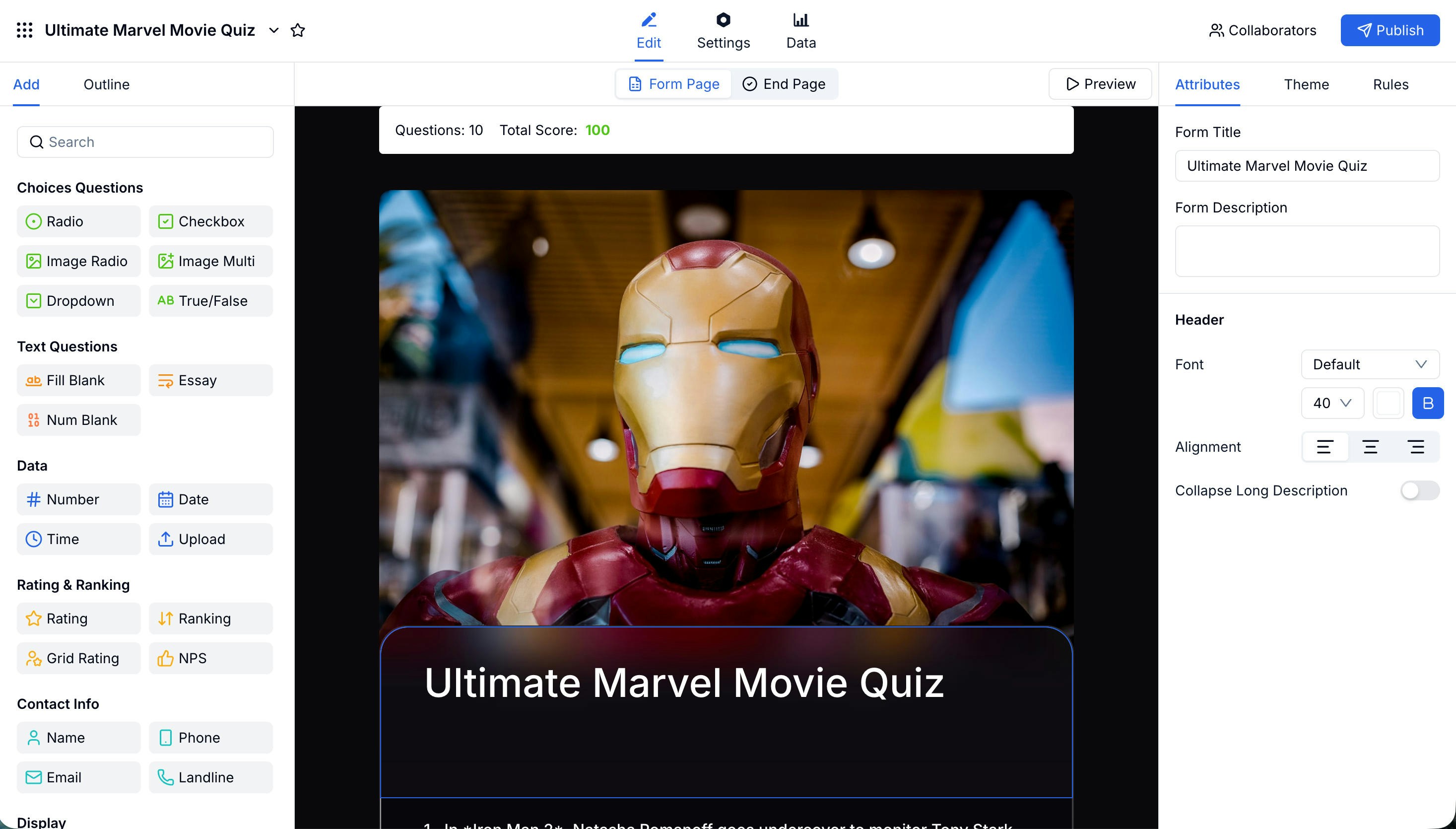 Quiz editor overview