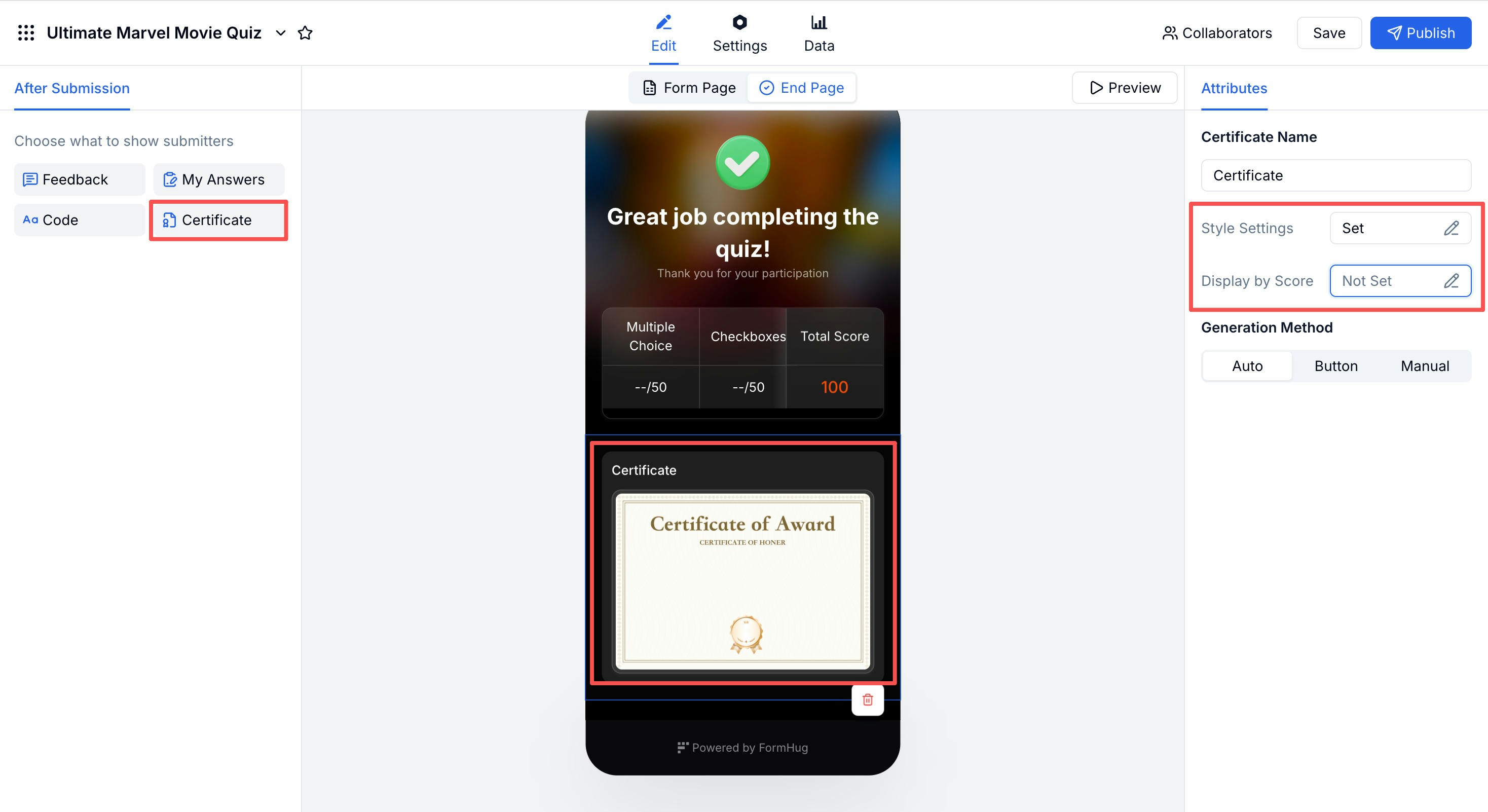 Certificate settings