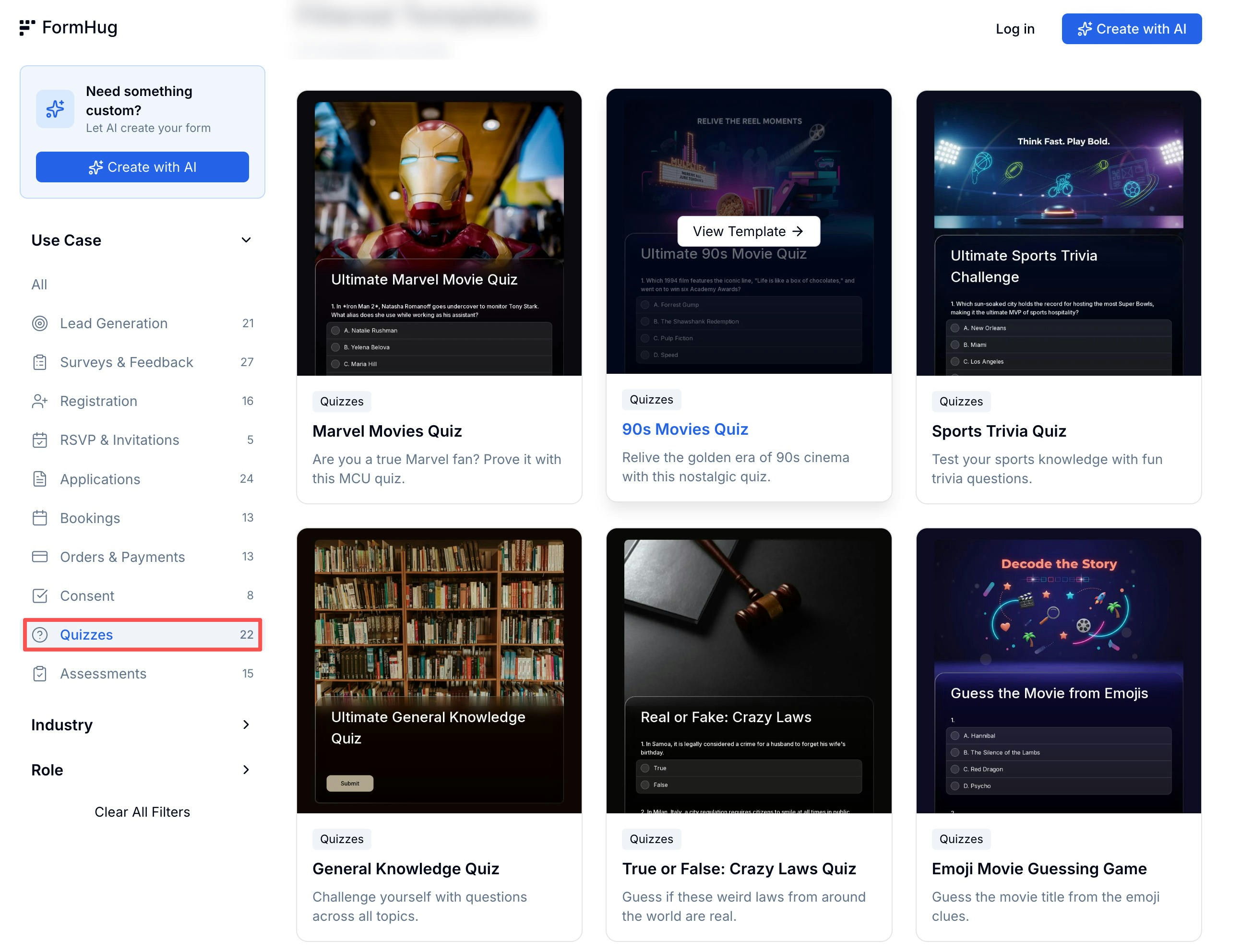 Quiz template center