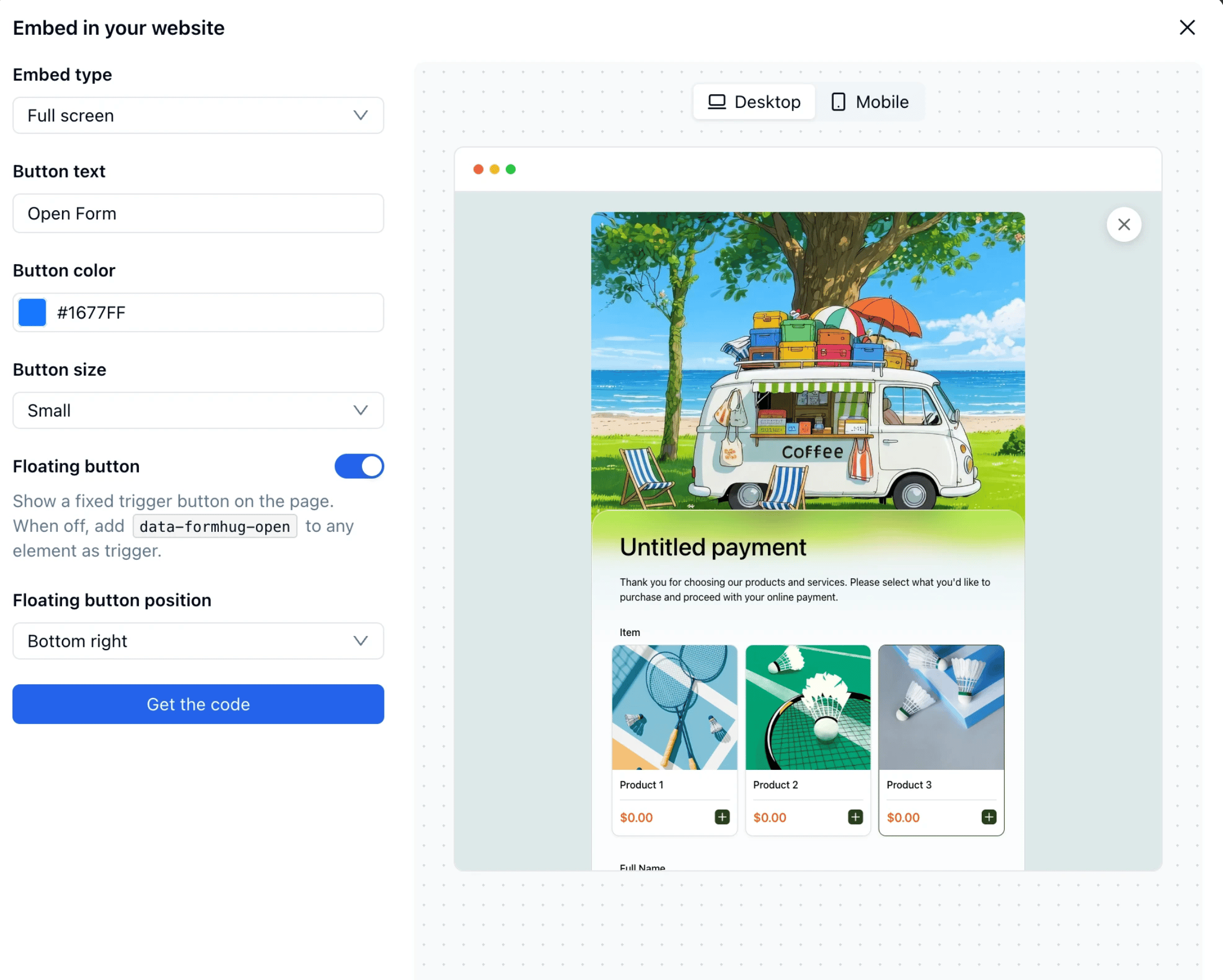Full screen embed showing form covering the entire viewport