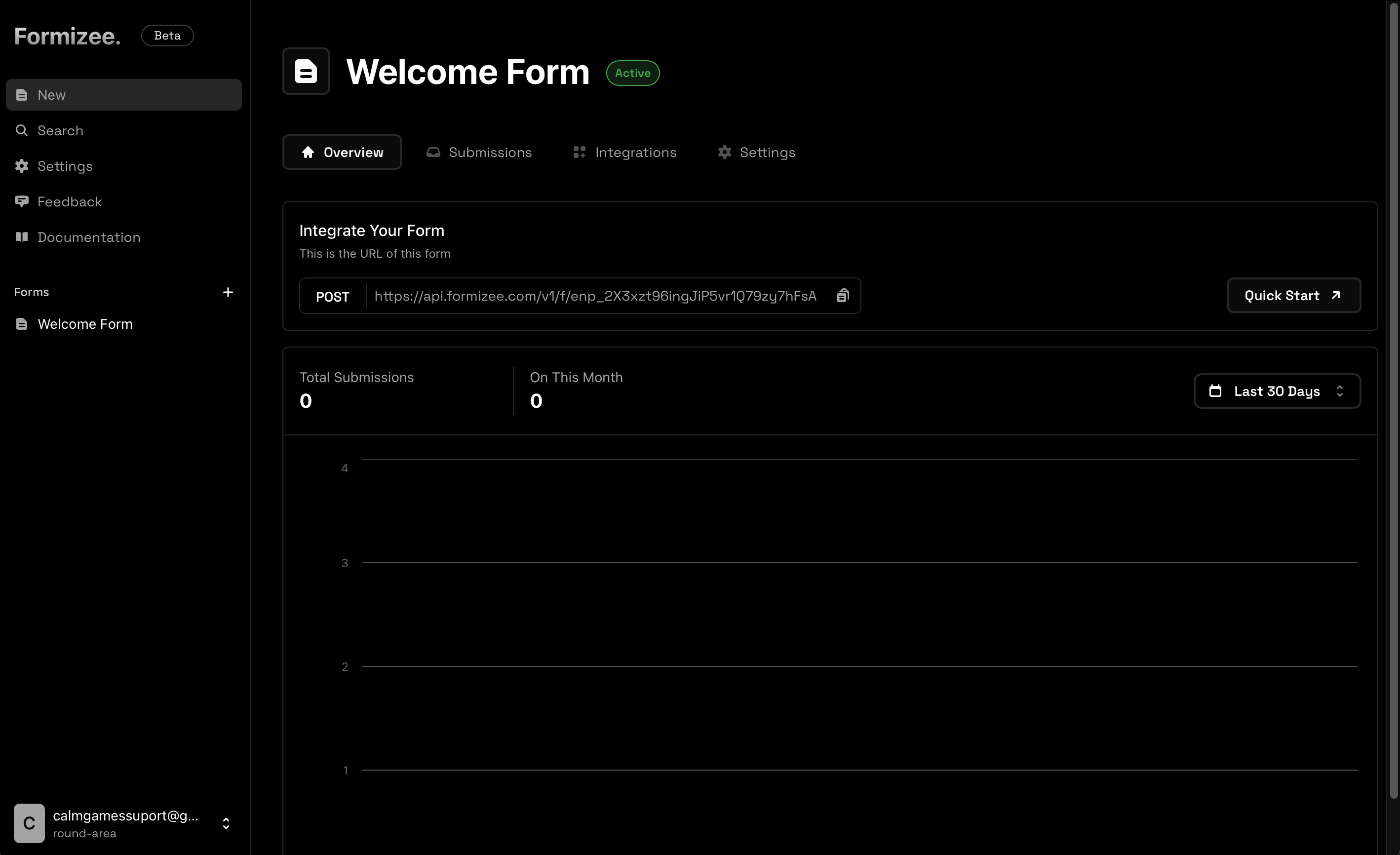 Dashboard Page for Formizee