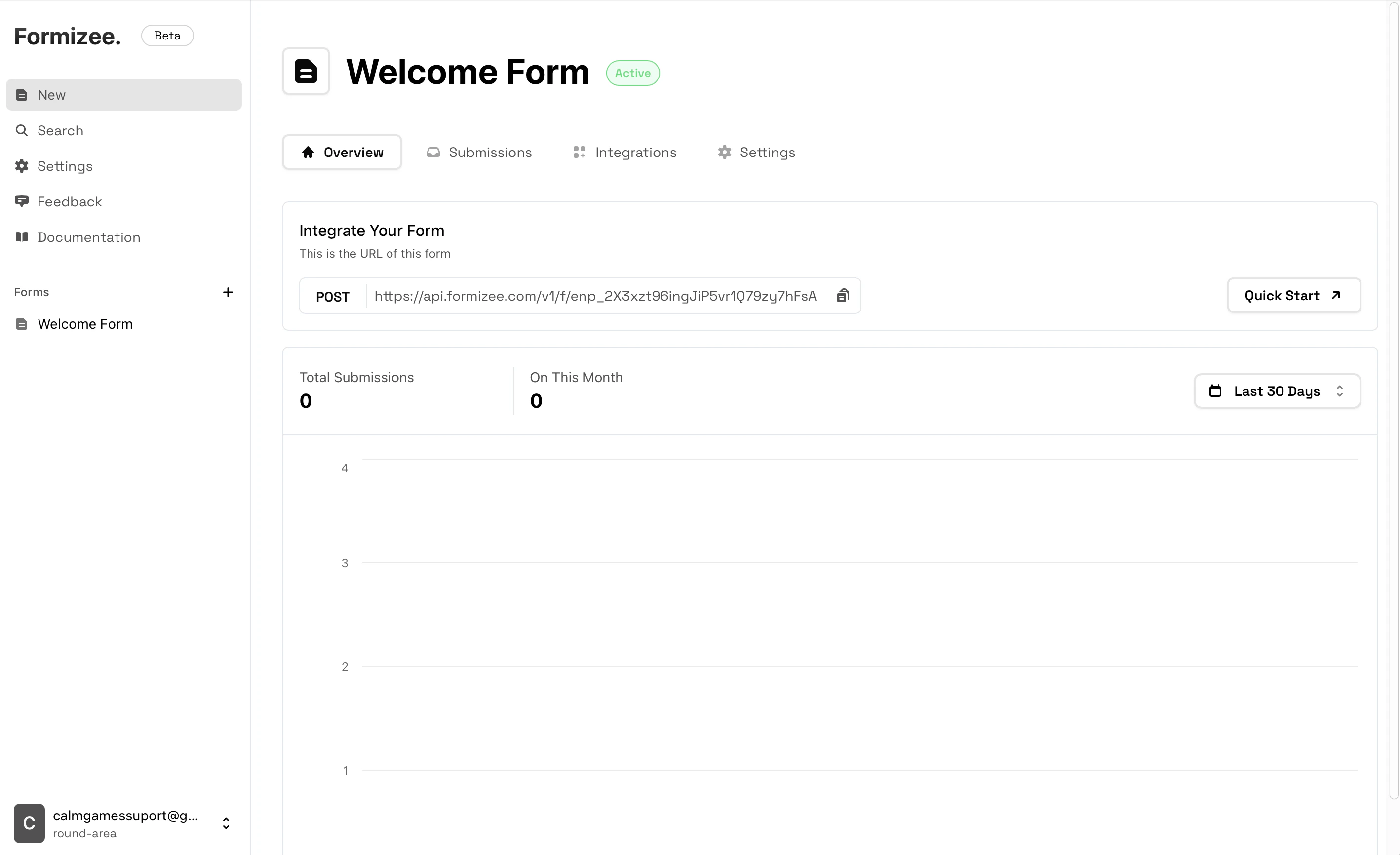 Dashboard Page for Formizee