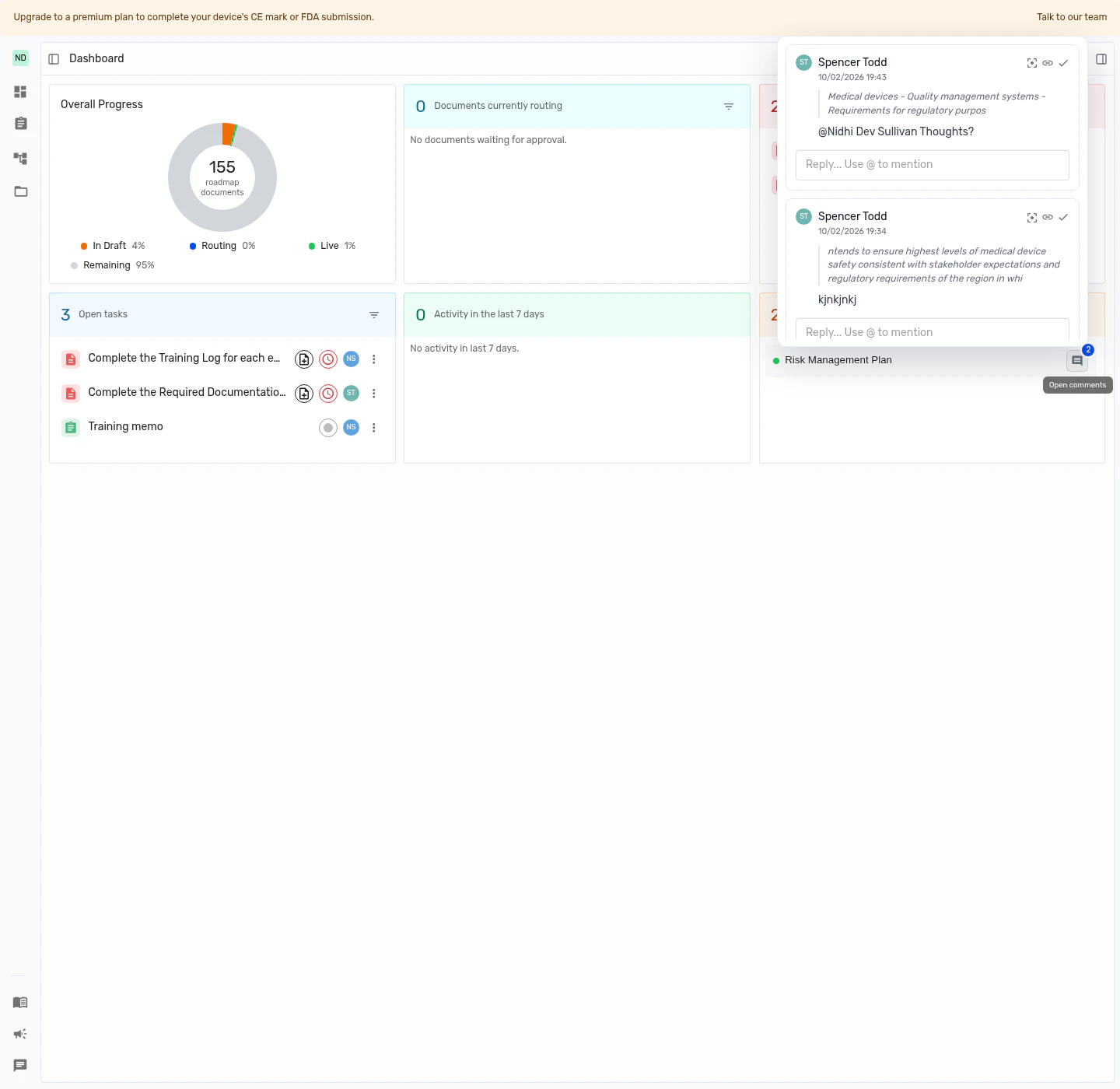 Unresolved comments card with the thread preview popover open.