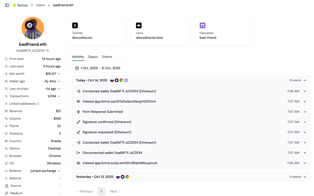 Wallet Reference Wallet profiles - Formo Docs