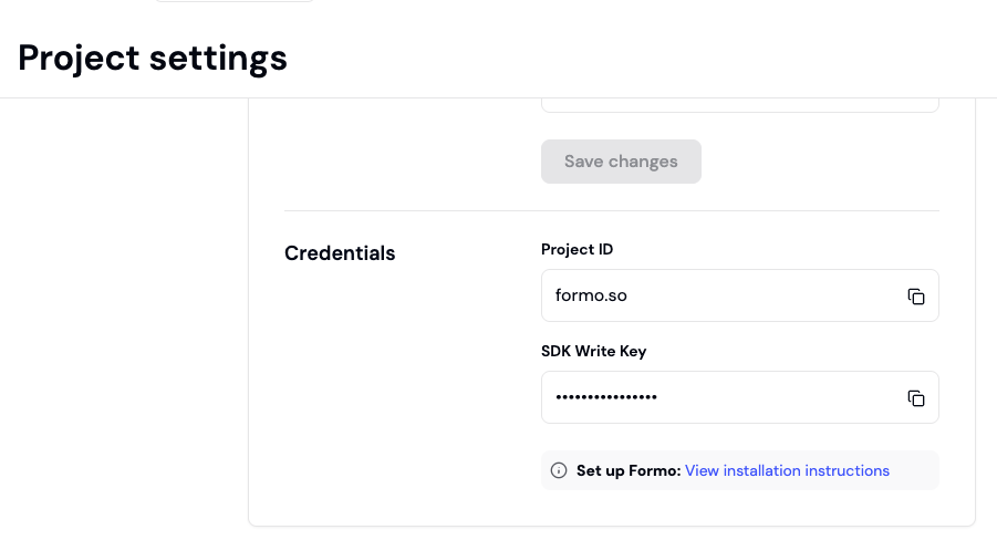 Tokens in project settings page