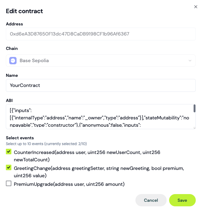 Contract events - Formo Docs