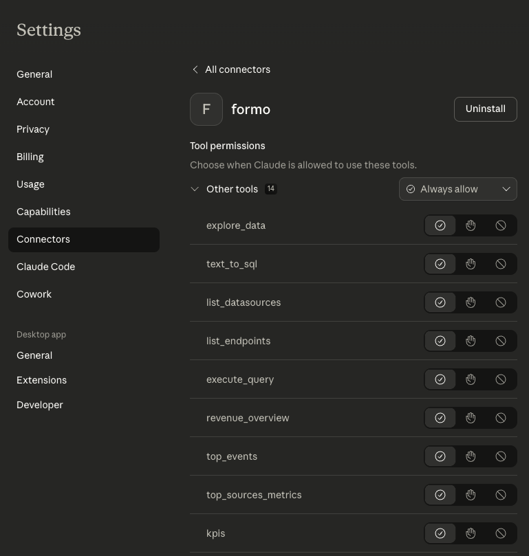 Formo Connector Settings