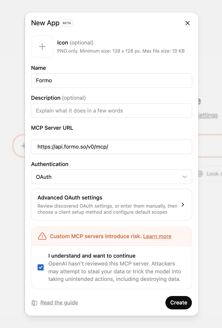 Create a Formo MCP app in ChatGPT