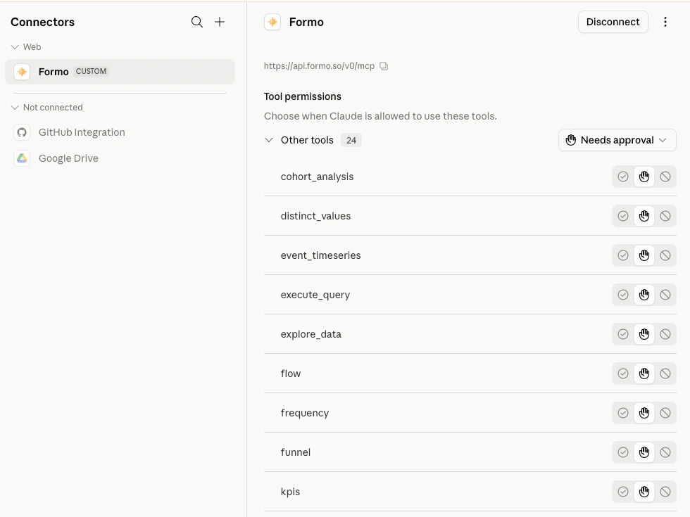 Formo connector configuration in Claude.ai