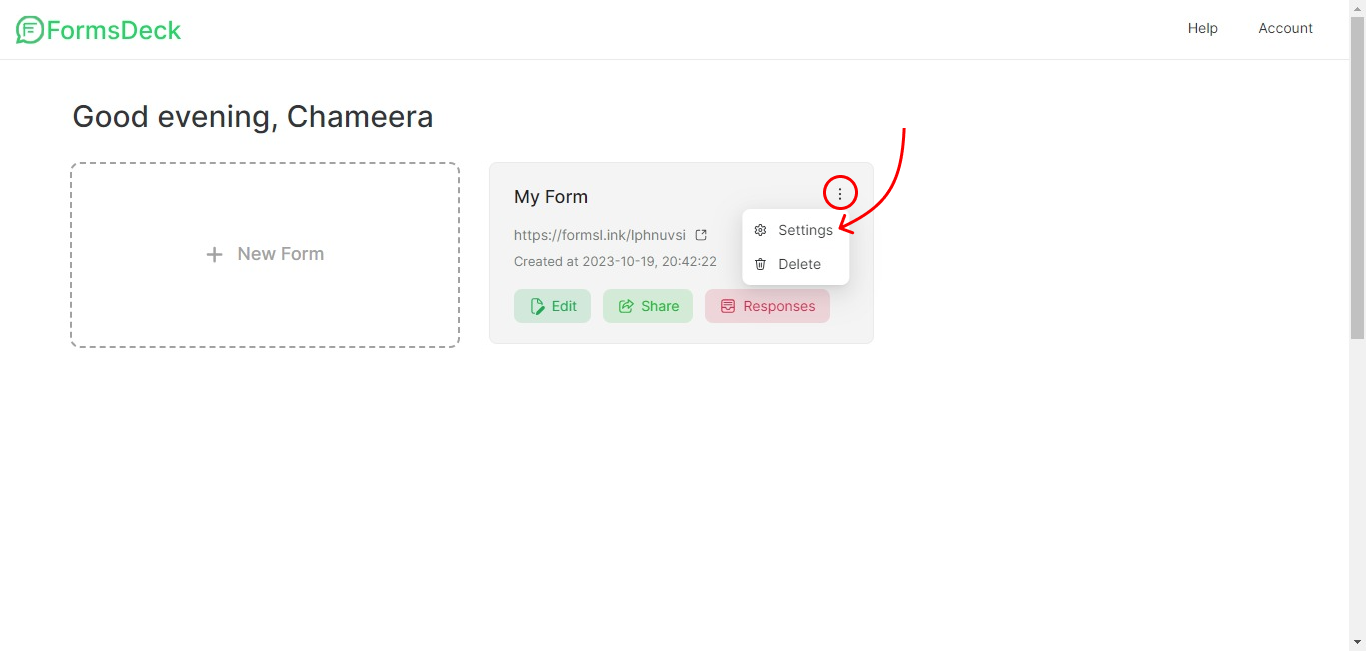 FormsDeck Form Settings
