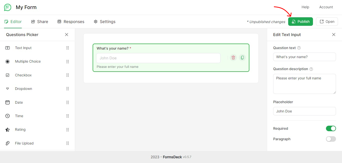 FormsDeck Question Settings