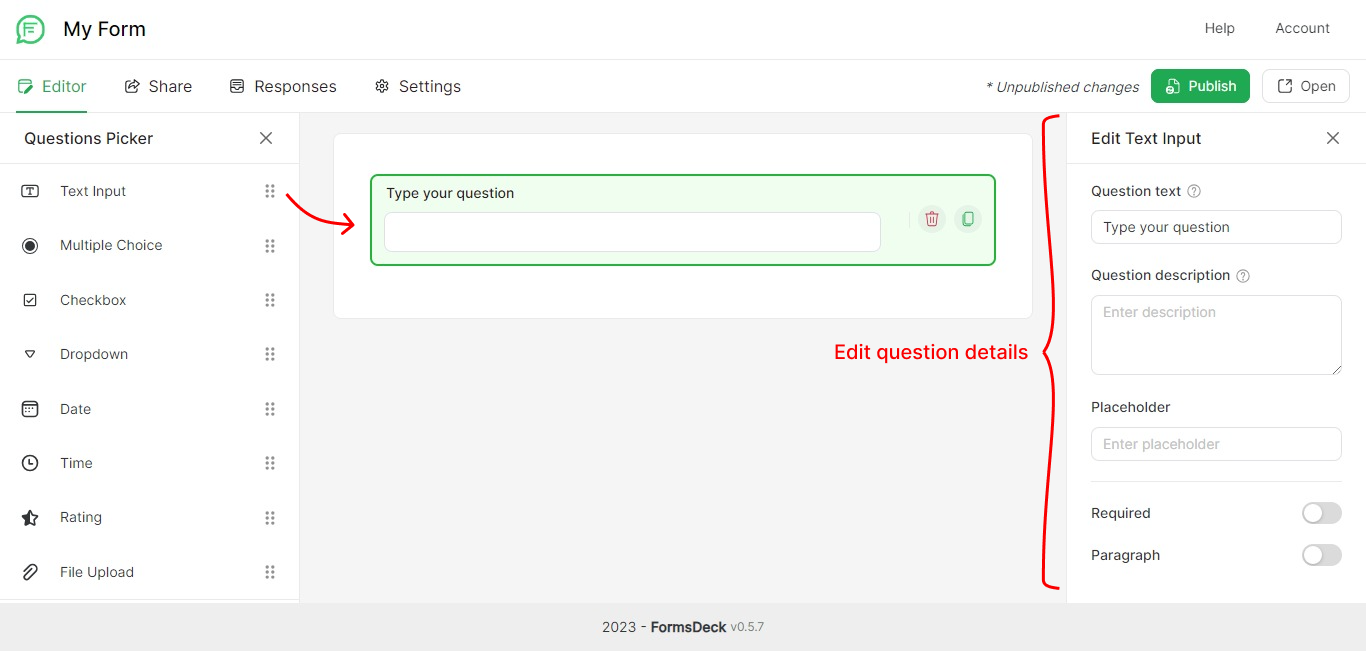 FormsDeck Question Settings