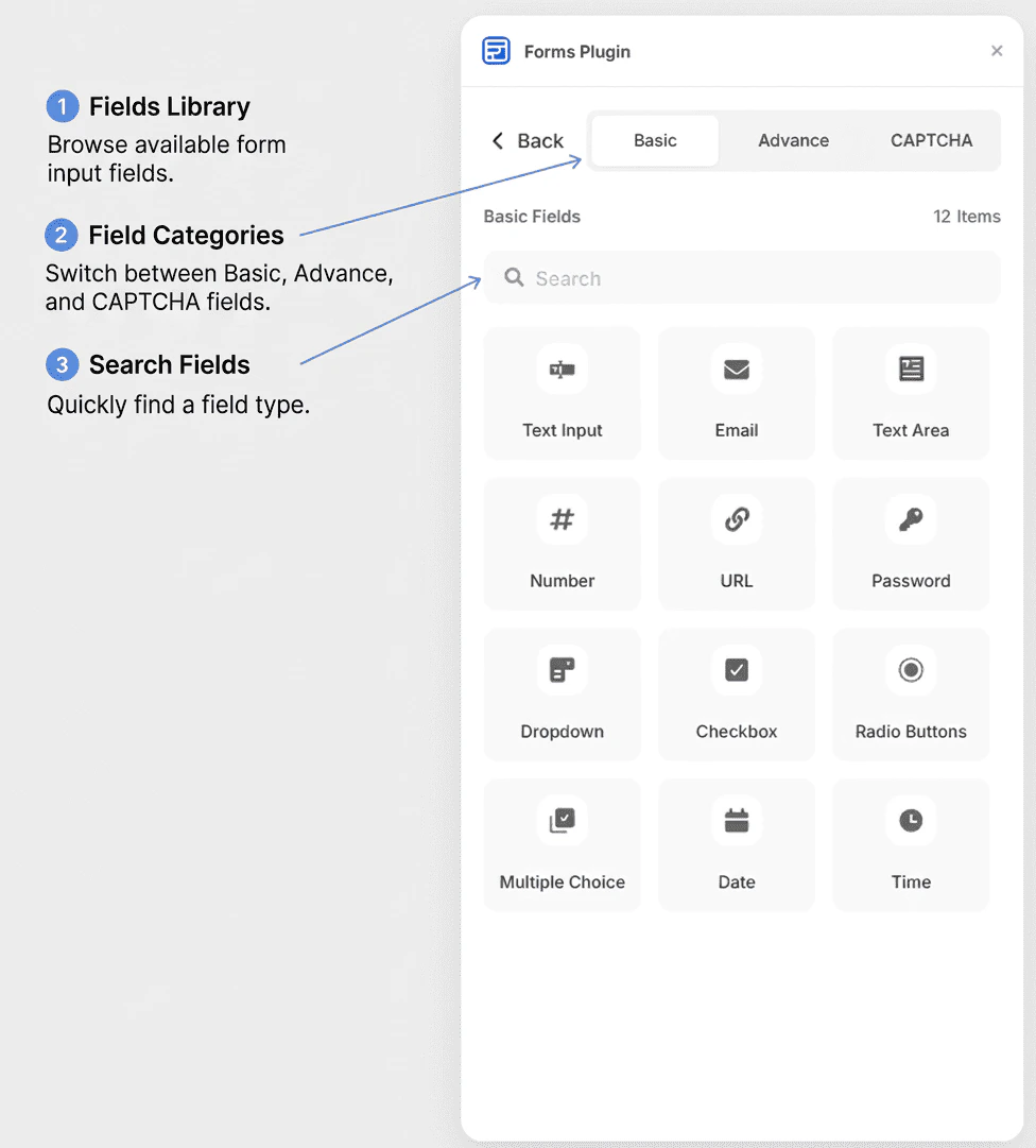 Fields browser in Forms Plugin