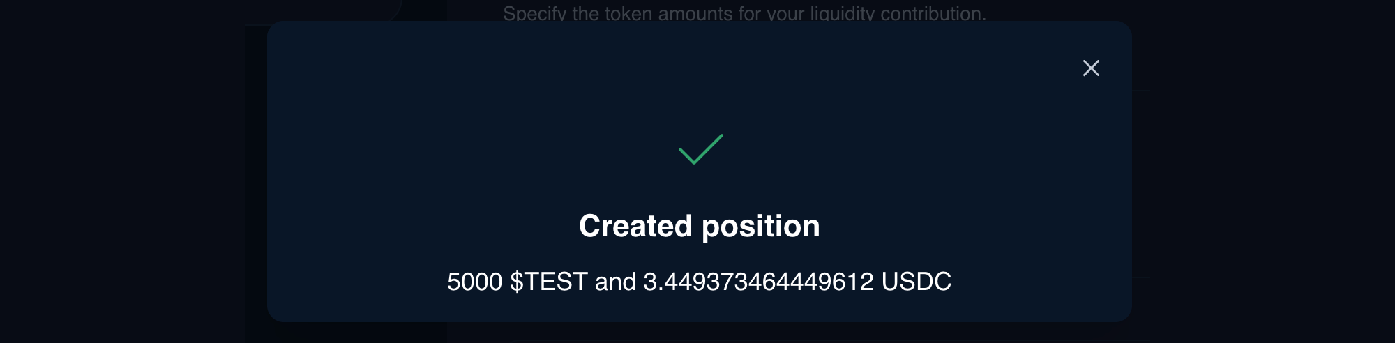 liquidity add position created screenshot