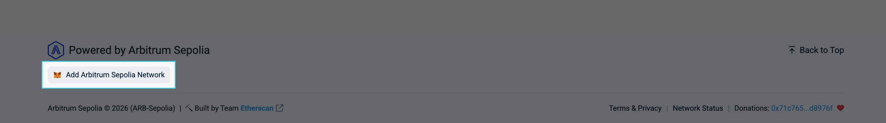 screenshot of add arbitrum sepolia button
