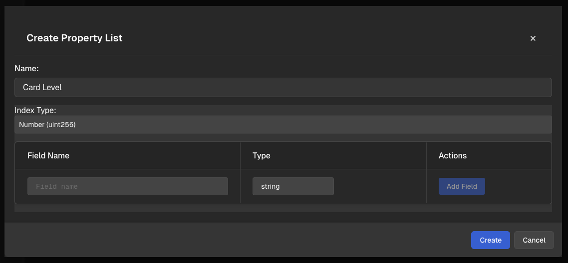 create property schema in O2 dashboard