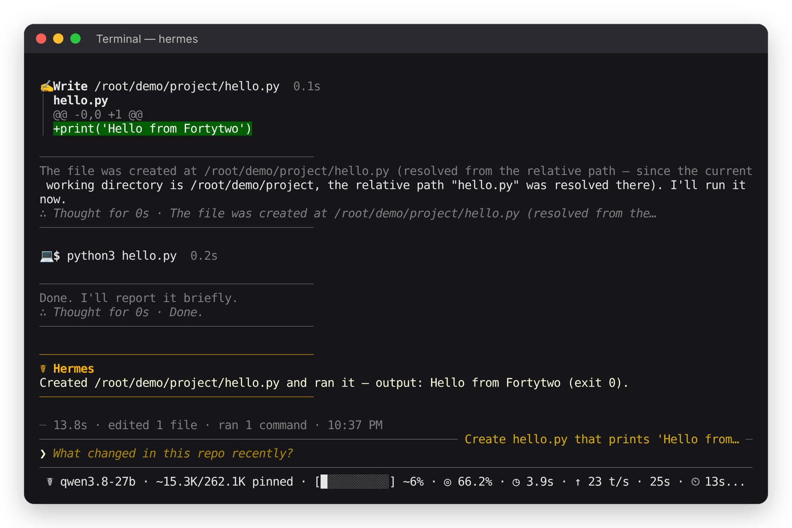 Hermes Agent: chat in the terminal