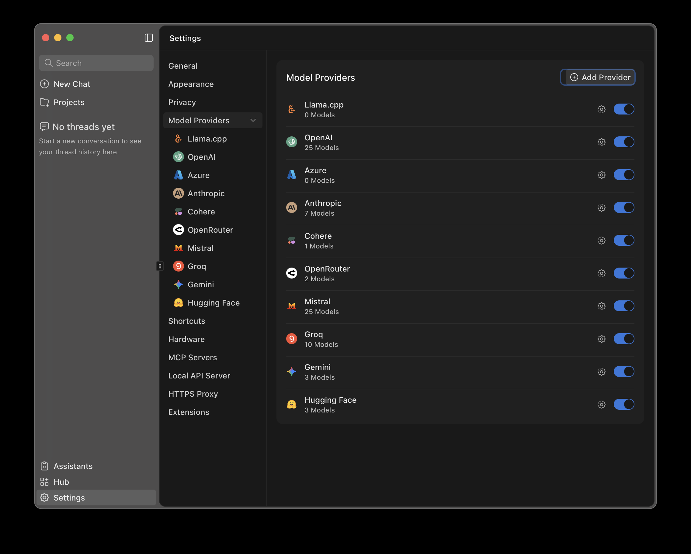 Jan: Model Providers interface page