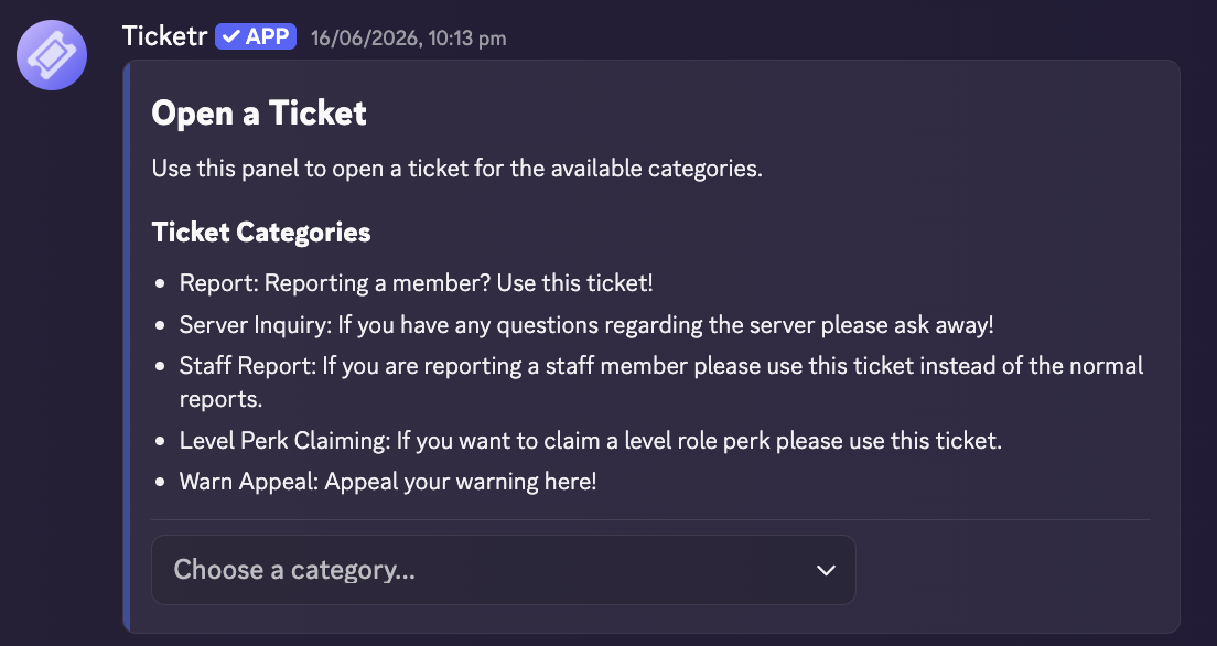 Ticket Panel Example