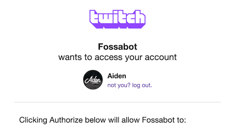 Twitch authorization screen - Top of page