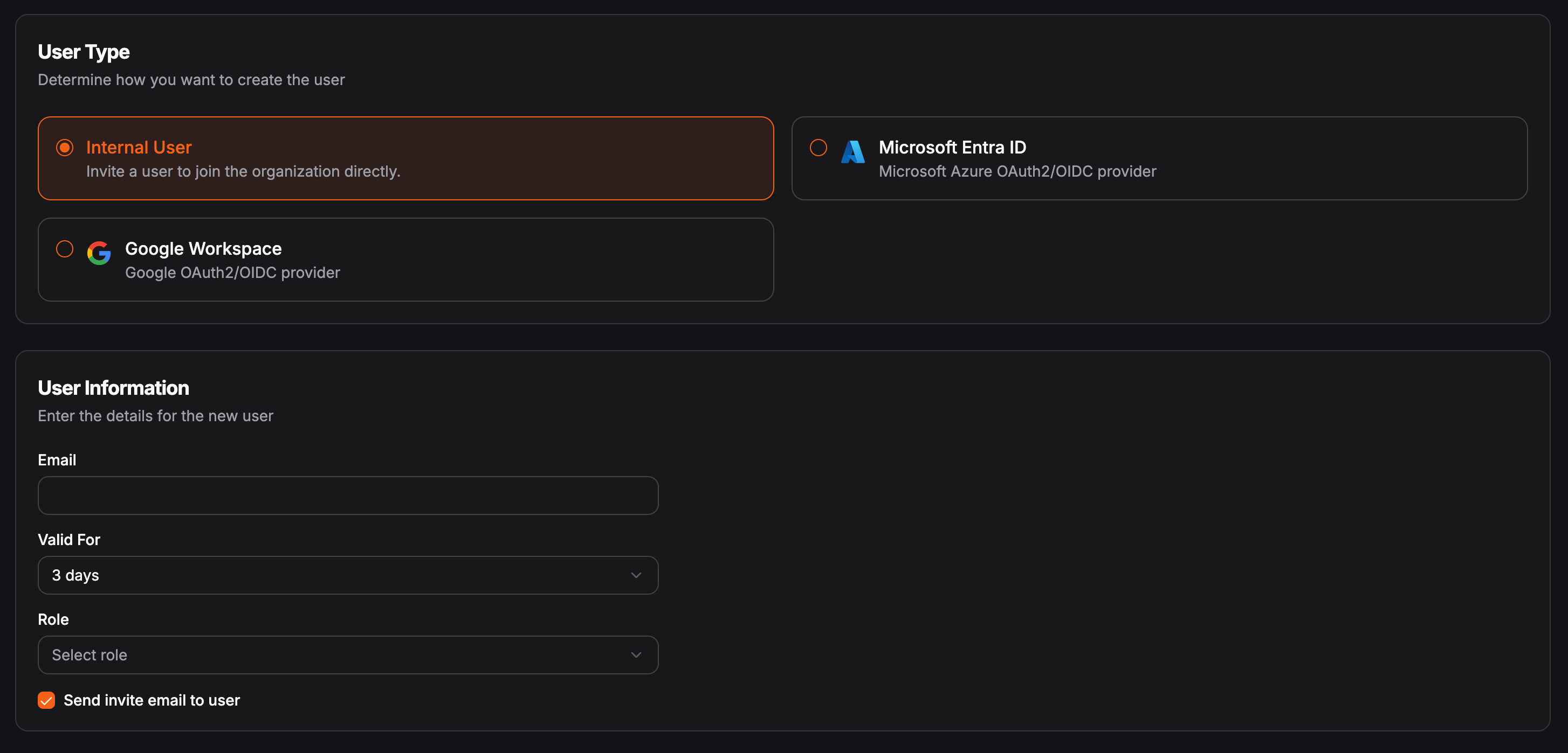 Creating an identity provider user in the Pangolin dashboard