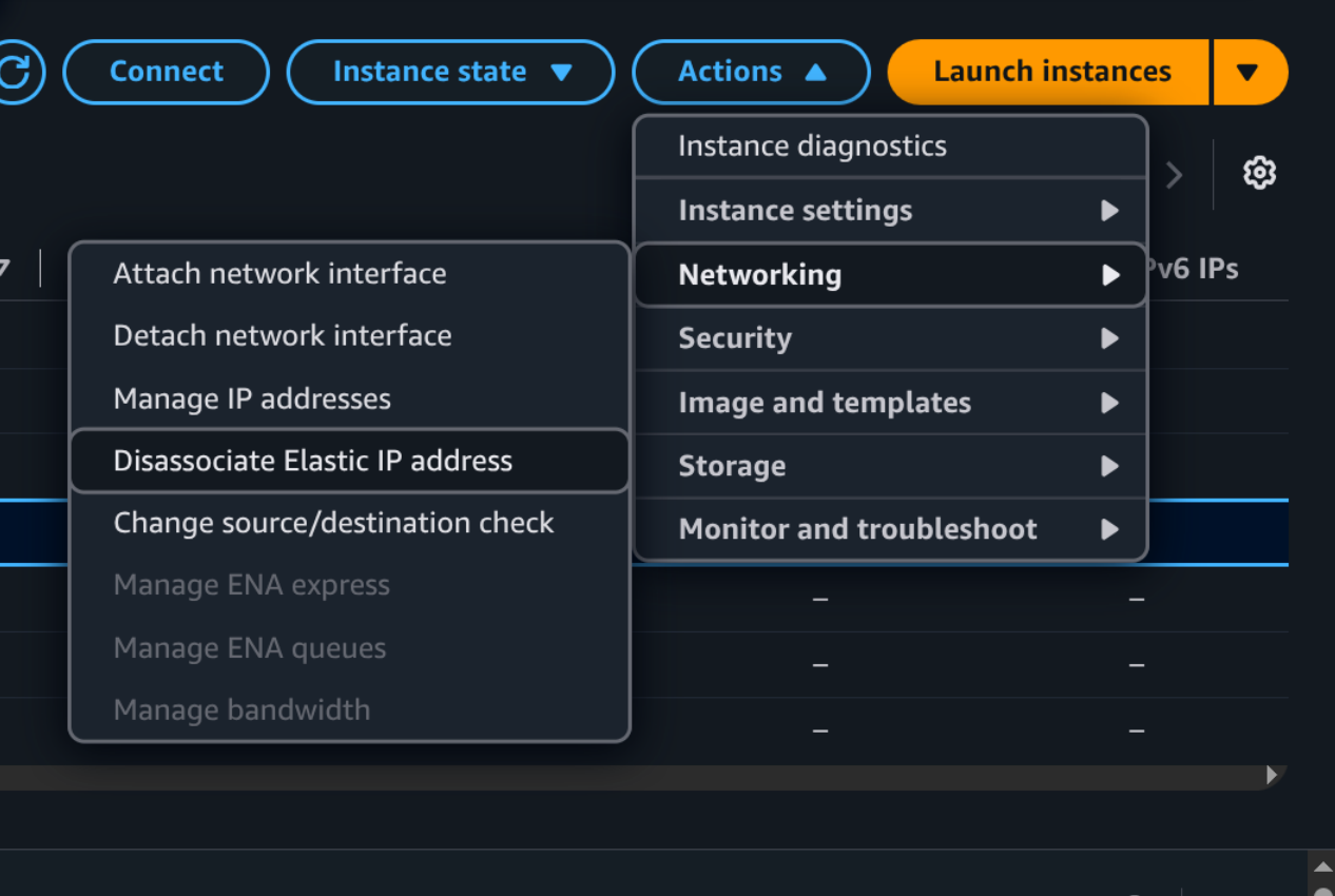 AWS instance menu option to change source/destination check