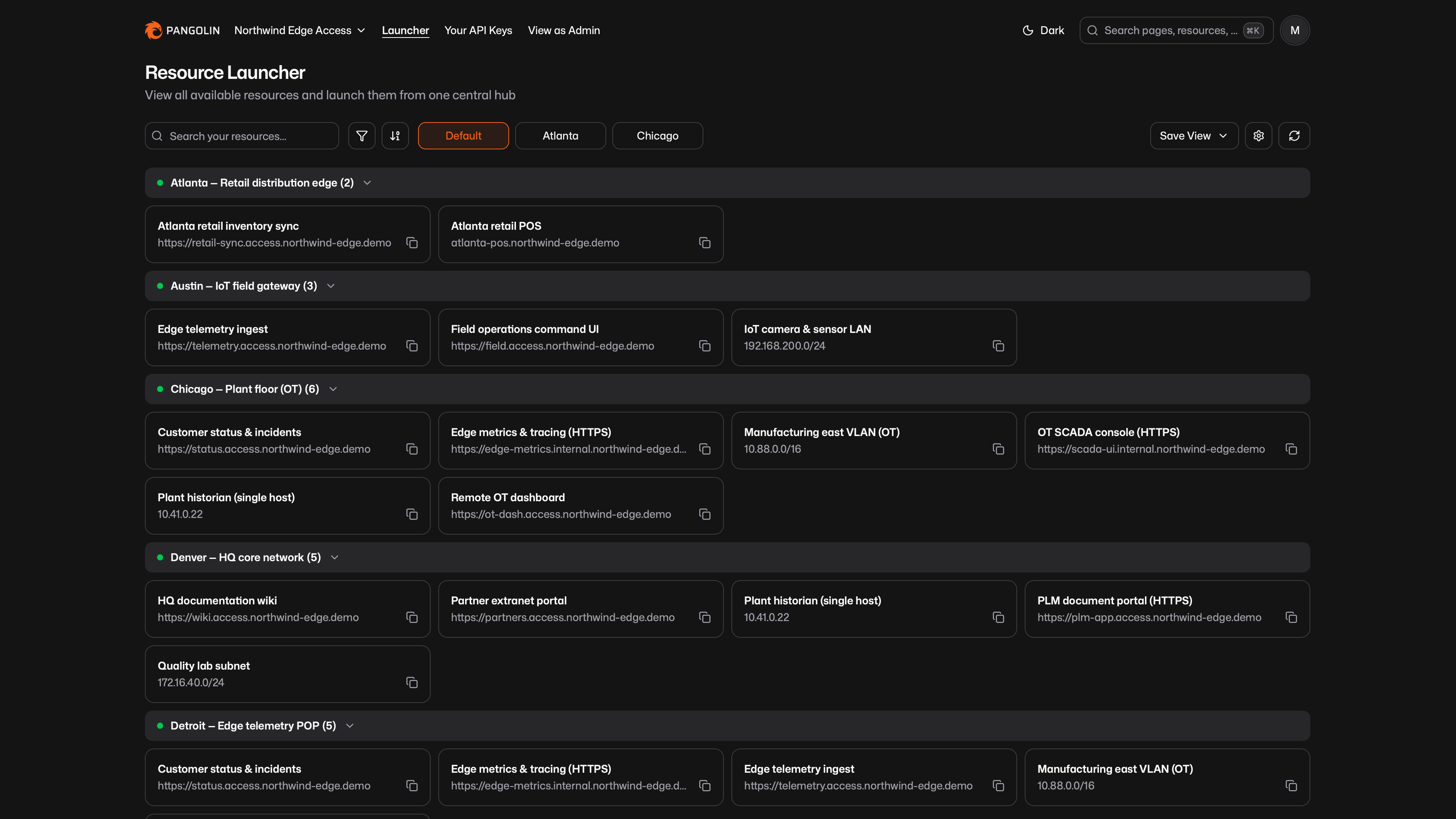 Resource Launcher in the Pangolin dashboard